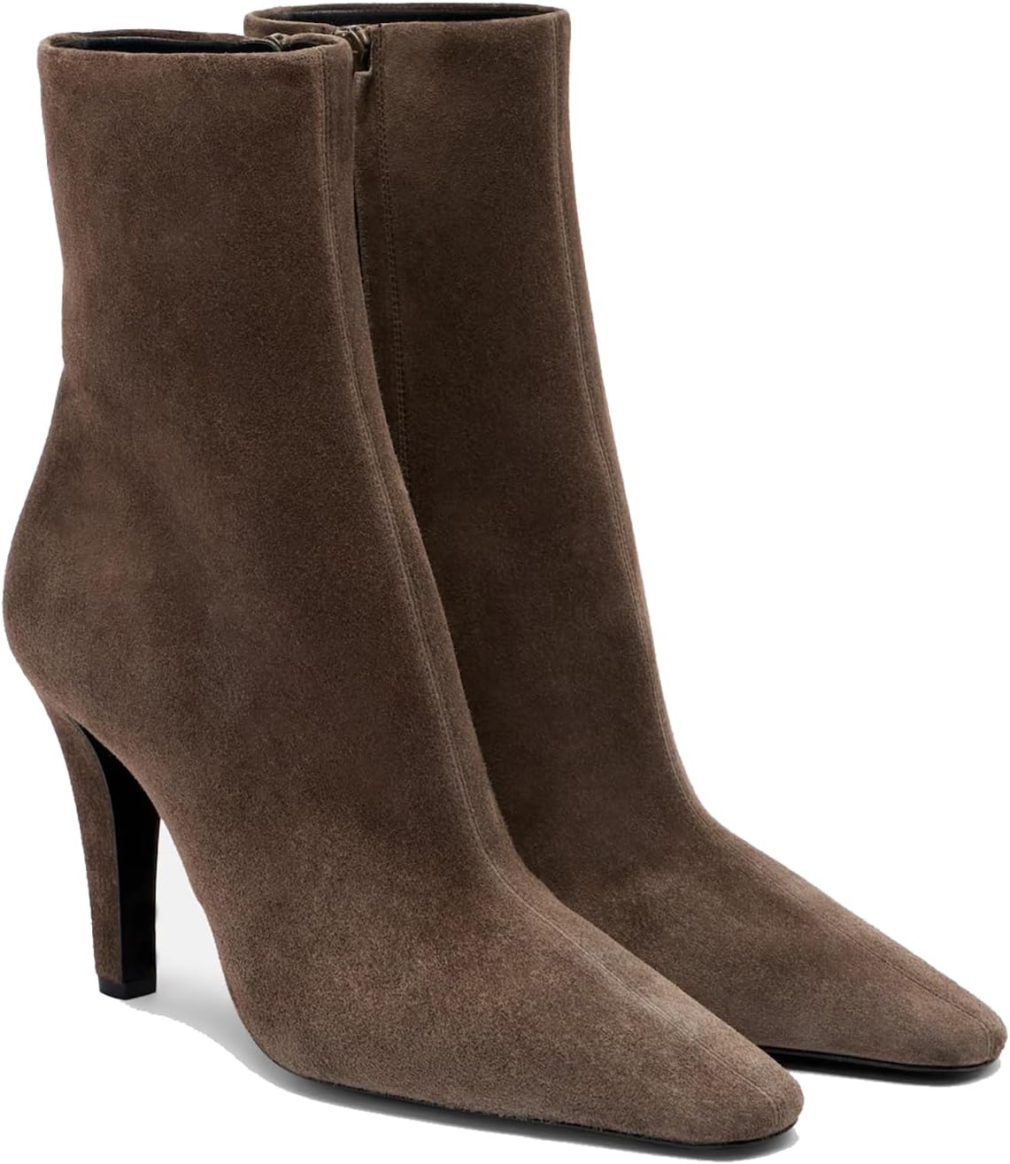 Women's Pointed Toe Ankle Boots, High Heel Dress Boots in Beige Leather & Taupe Suede, Fashionable Zip-Up Boots for Office & Casual Occasions