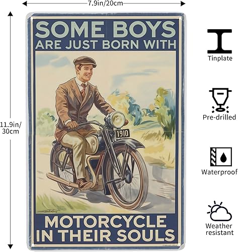 Miniatura 3 de Letrero de lata de Biker Soul de 8 x 12 pulgadas, arte de pared de metal retro para garaje, cueva de hombre y viaje por carretera, decoración de