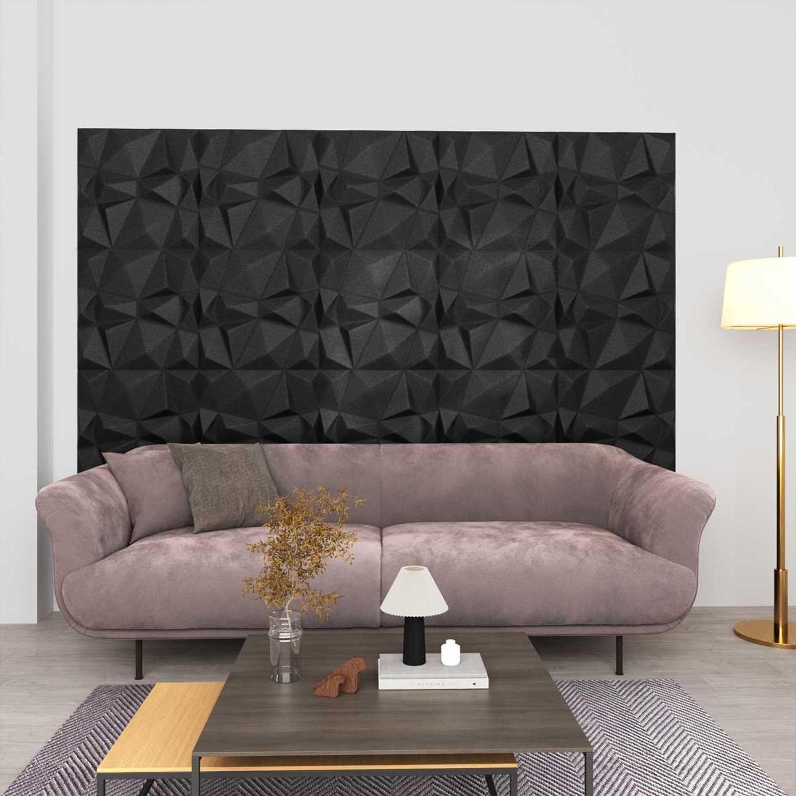 Panele ścienne diamentowe czarne, 24 sztuki, 50 x 50 cm, pianka XPS, struktura 3D, do okładzin ściennych, ścian wewnętrznych, sufitu, salonu, korytarza, renowacji, renowacji