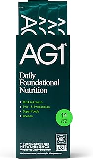 AG1 Athletic Greens Powder Supplement, Improve Gut Health, Multivitamin, Probiotic, Gluten Free, Vegan and Keto Friendly, 75 Vitamins (Travel Packs, 14 Count) - Classic Formula