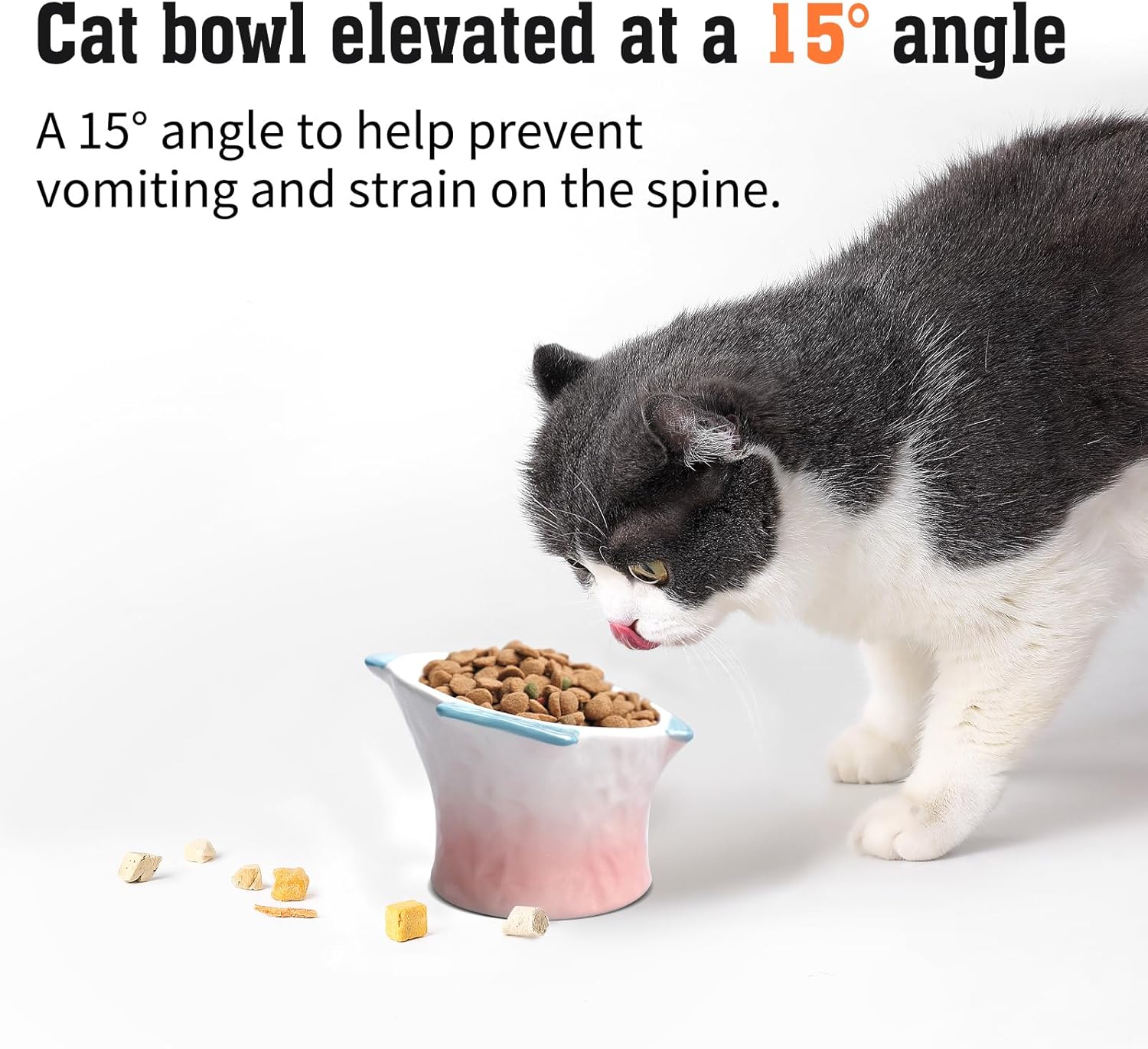 3 Pcs Ceramic Fish Shape Elevated Cat Bowls - 4 oz, 15 Degrees Tilted Non Slip Pet Feeder - Anti Vomit, Supplies for Cats & Small Dogs