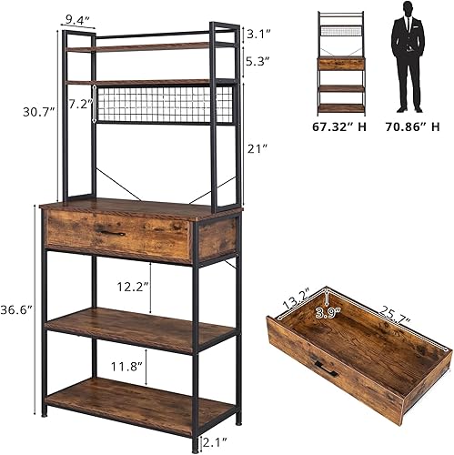 Miniatura 3 de VINGLI Organizador de cocina de 67 pulgadas, soporte para microondas, estante para panadería con un cajón grande, estante de cocina, organizador de