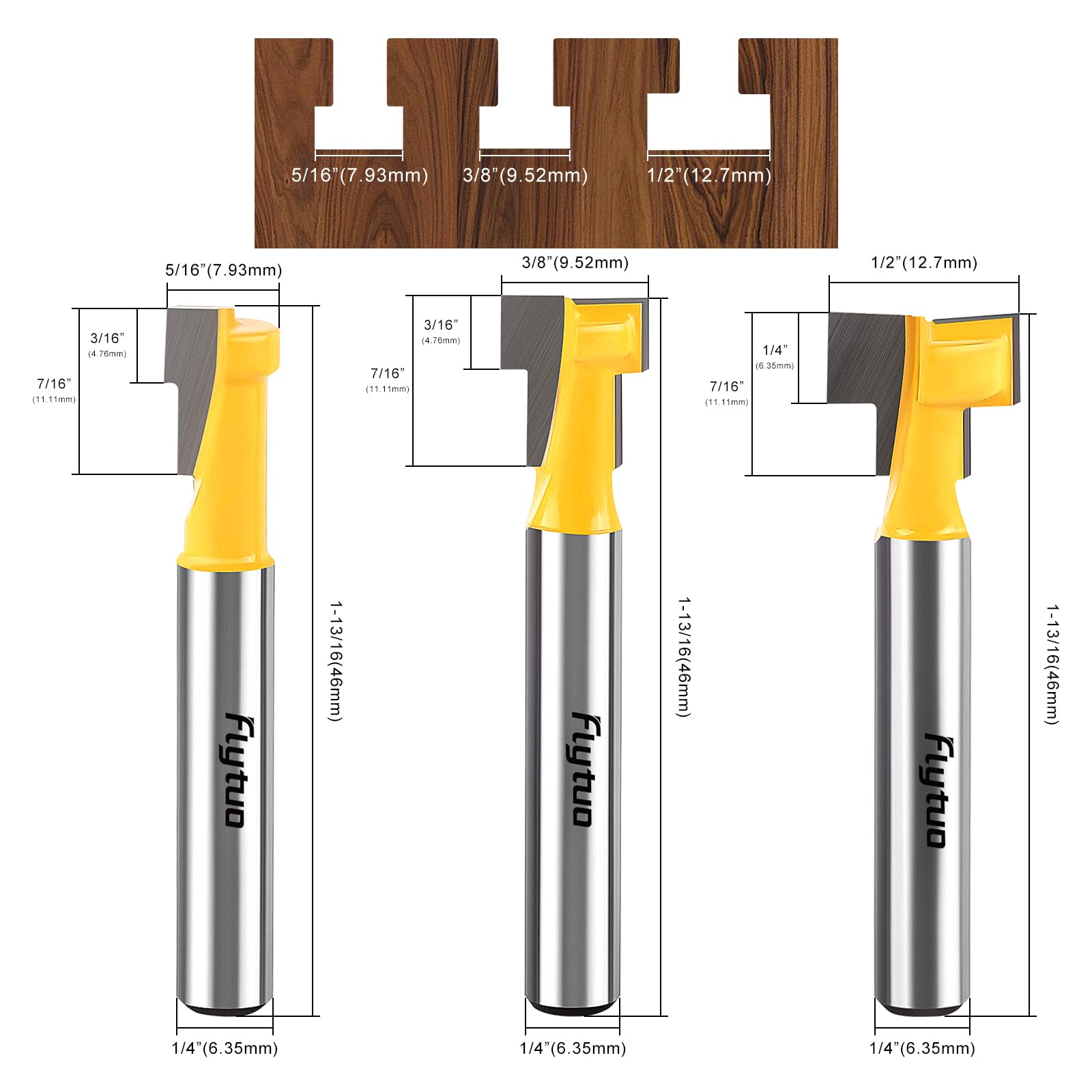 Keyhole Router Bits Set - 3 Pieces, Carbide Blades -2