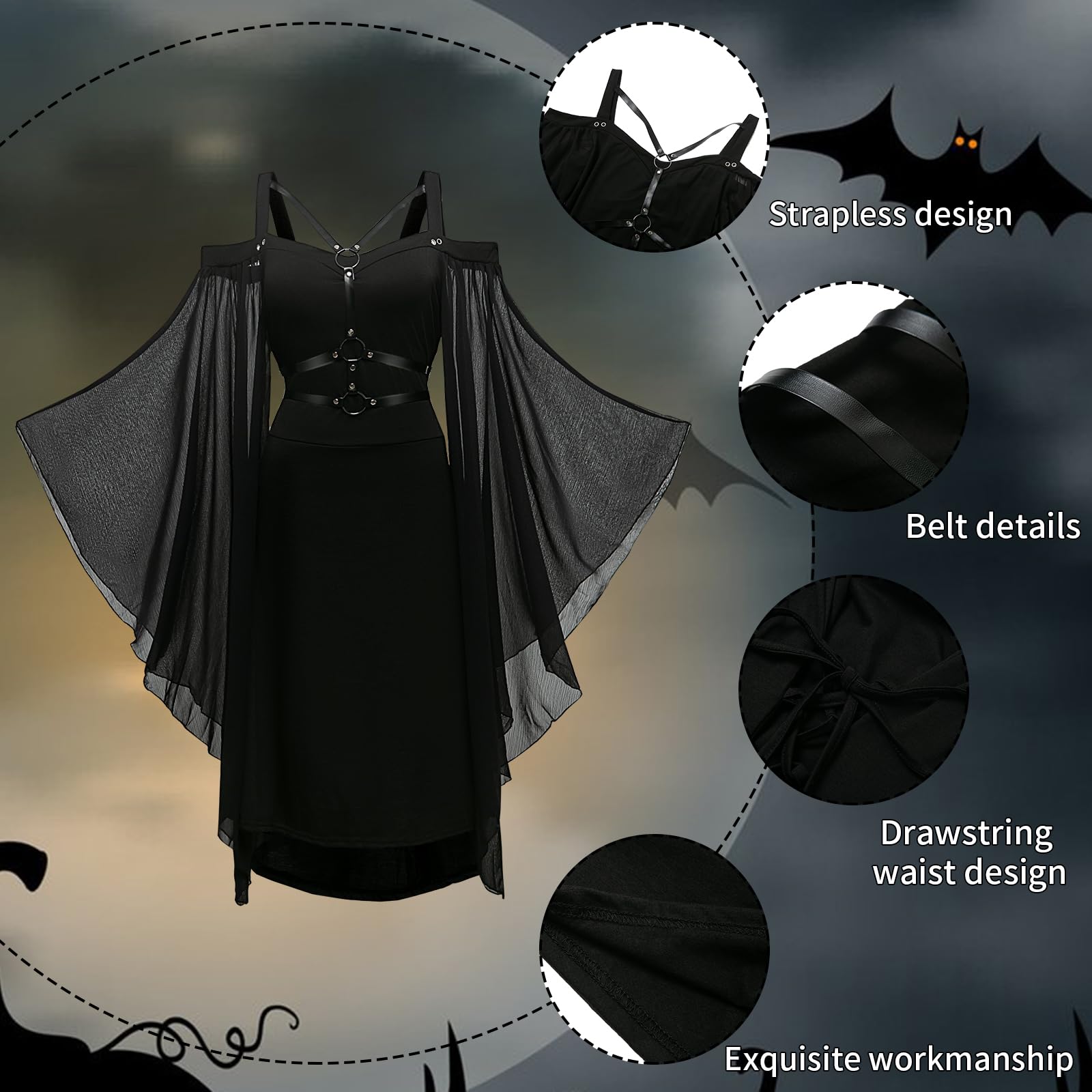 CNVAUIE Costume rinascimentale da donna, abito medievale con maniche a tromba gotico, maxi abito per carnevale, Halloween, feste