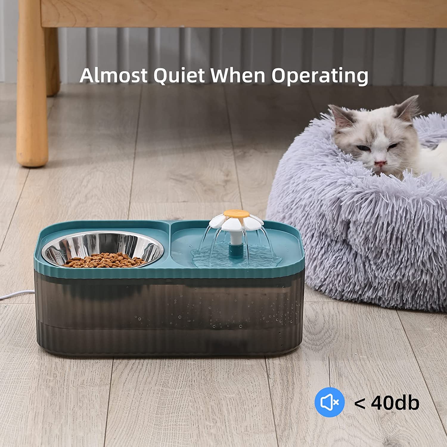 Cat Water Fountain and Food Bowl, 3L Ultra Quiet Pet Water Dispenser with Smart Pump, Automatic Fountain & Stainless Steel Bowl - image 6