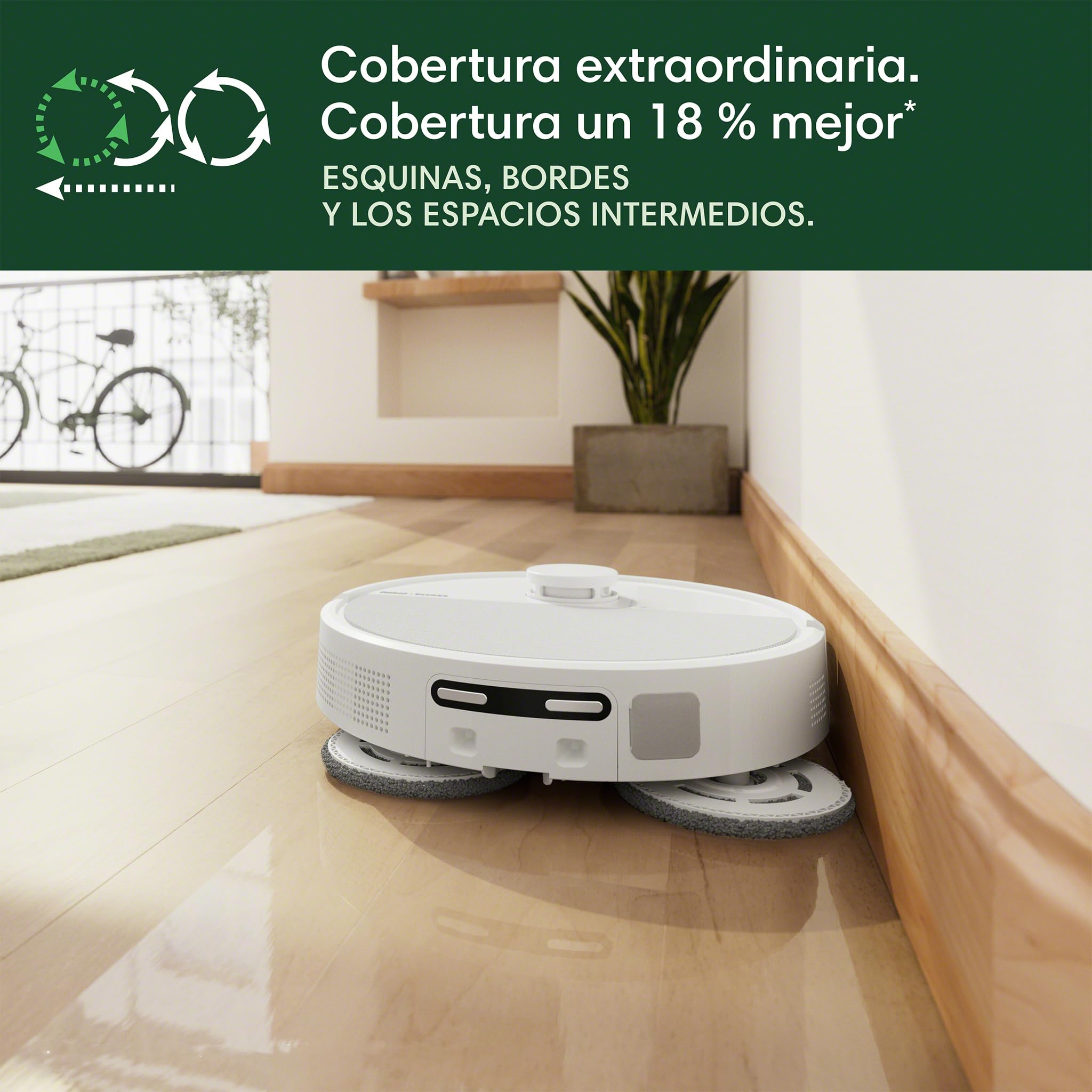 iRobot Roomba Plus 505 Combo con Base AutoWash multifunción y autolimpiable, mopas DualClean con PerfectEdge, PrecisionVision IA, Clearview Pro LiDAR, Secado Aire Caliente mopas, 75 días autovaciado_B