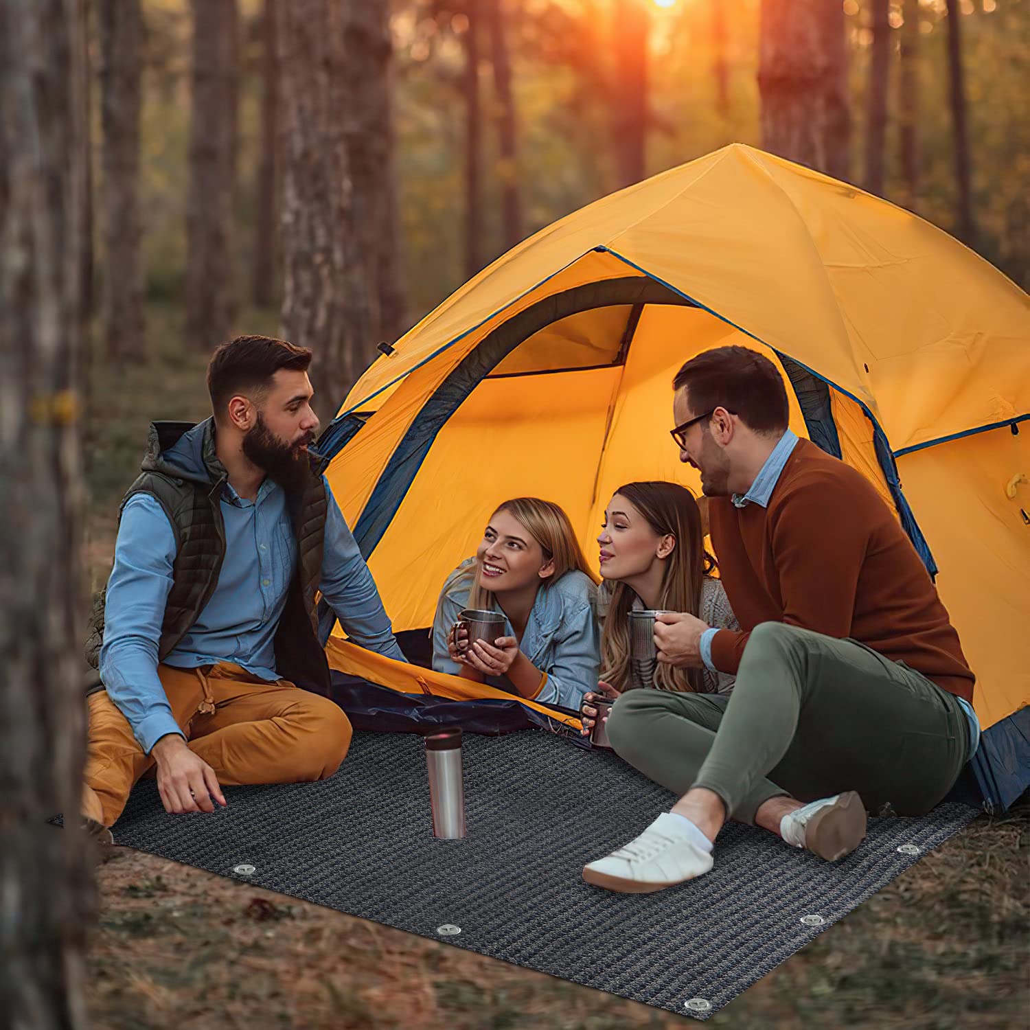 Sonnewelt Alfombra de Camping Transpirable Antideslizante Gris Azulado 12 Agujeros 13 Estacas Bolsa de Transporte