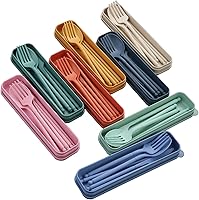 MITRIE Portable Wheat Straw Cutlery Set with Case - 8 Colors Reusable Spoon Fork Knife Chopsticks for Travel Camping Picnic Office