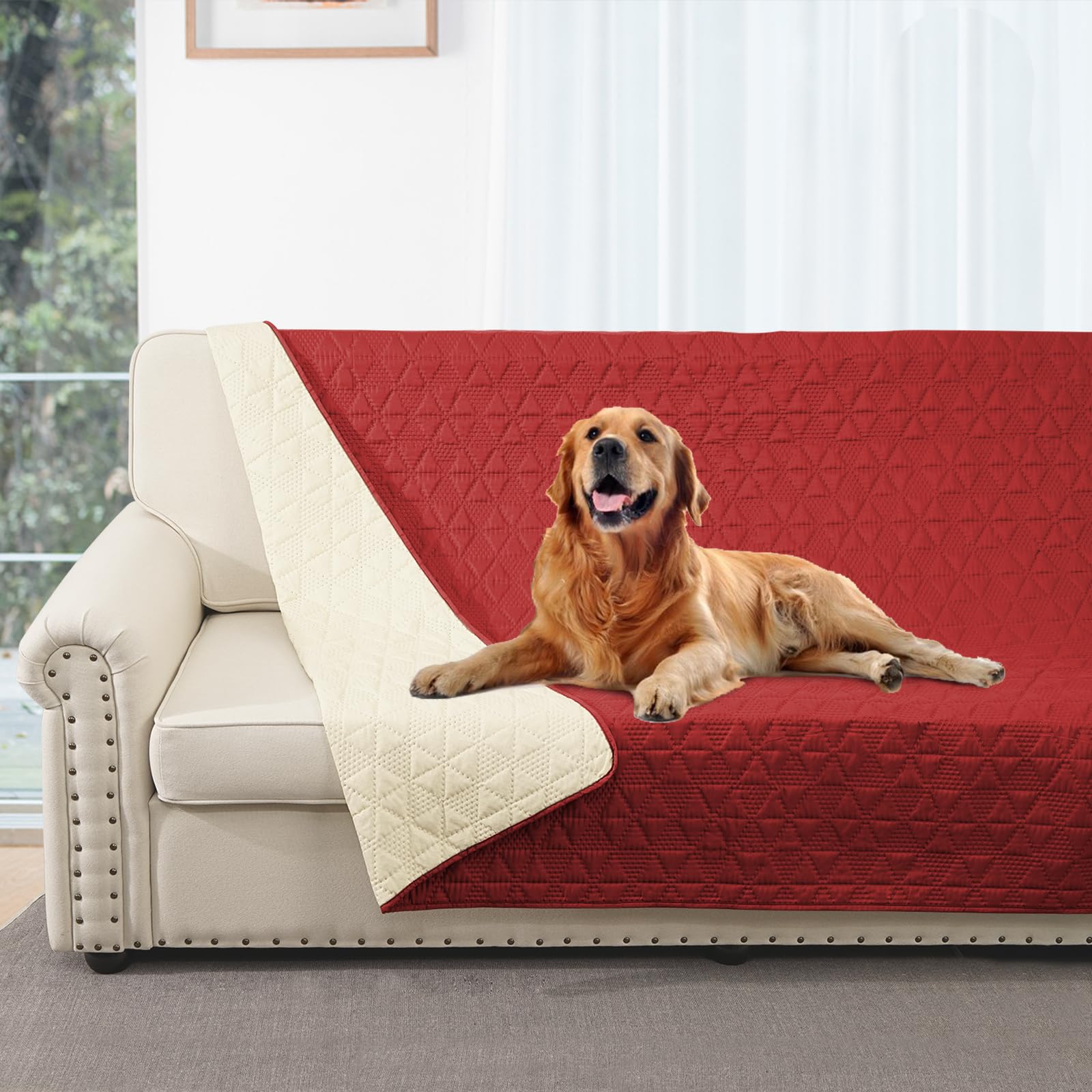 Taiyang Copridivano per Cani impermeabile, Coperta impermeabile per cani, protezione per mobili per bambini, bambini, cane, gatto, Con fondo in gomma antiscivolo (Rosso Vivo, 208-208 cm)