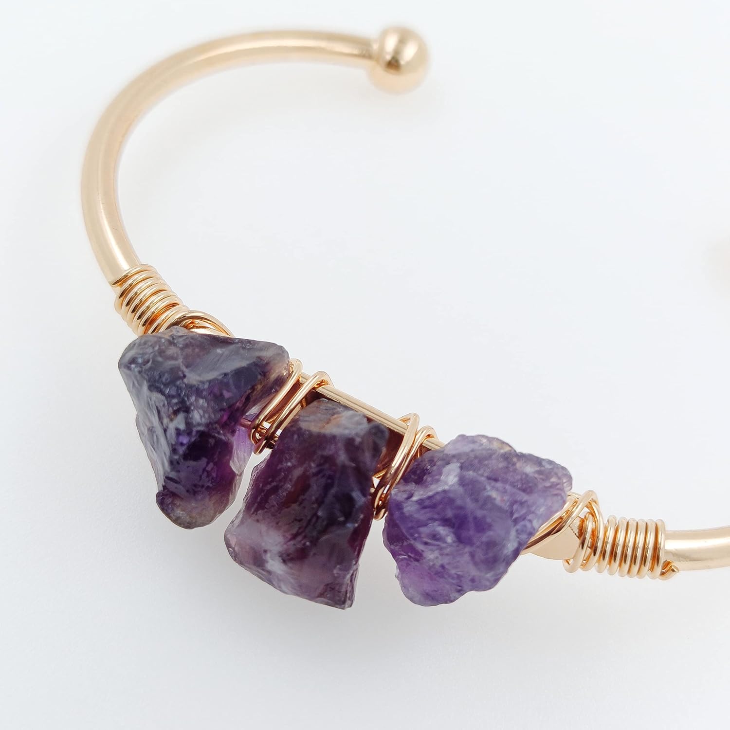 Purple Crystal Cuff Bracelet - Copper Stone Bangle Bracelet for Women - Image 3