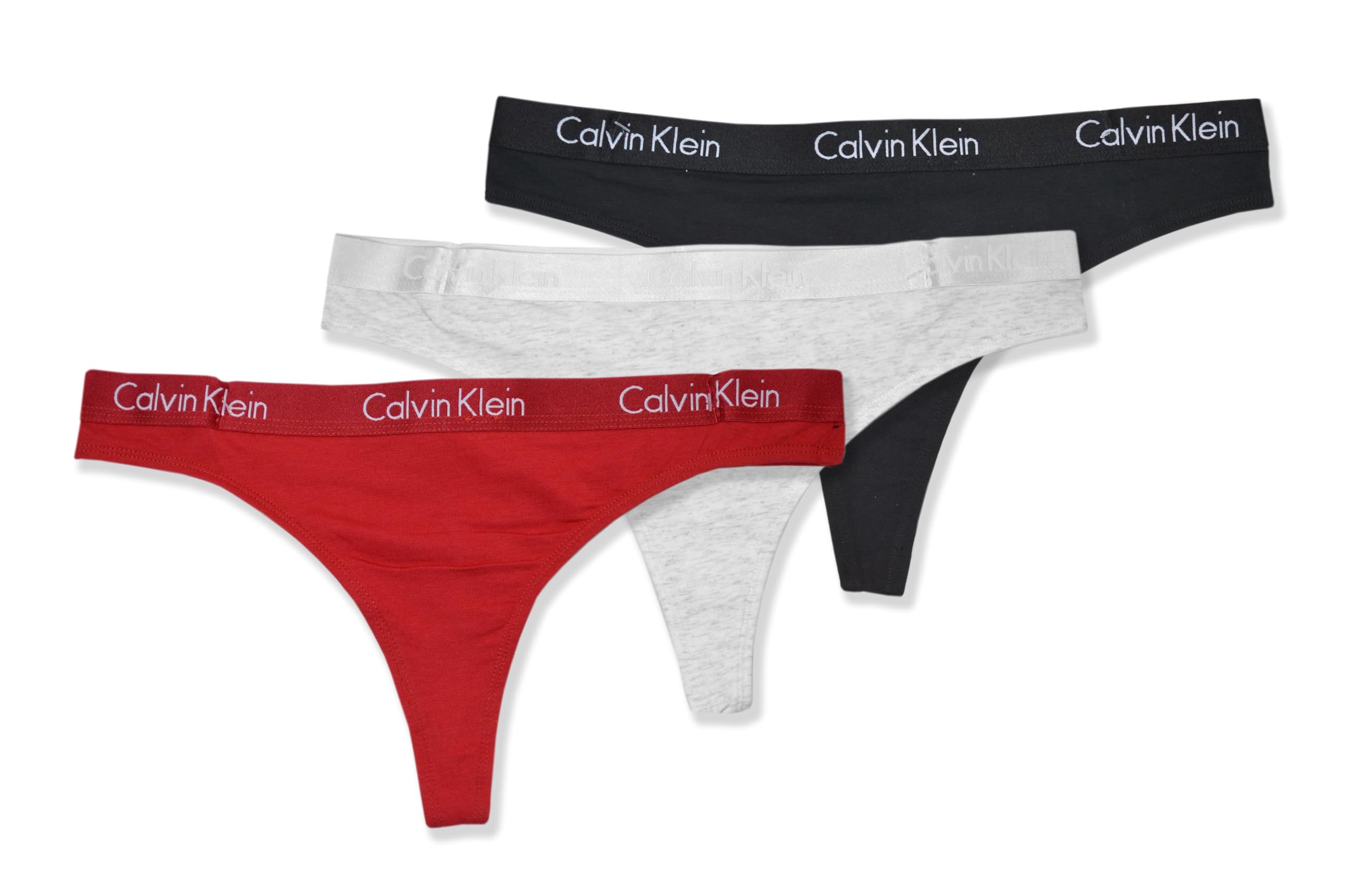 Calvin Klein Womens 3 Pack Shiny Waistband Cotton Blend Panty Underwear Thongs