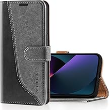 Mulbess für iPhone 14 / iPhone 13 Hülle, Handyülle Leder mit Kartenfach, Klapphülle mit Magnetverschluss, Flip Case Etui Handytasche Schutzhülle, Stilvoll Grau