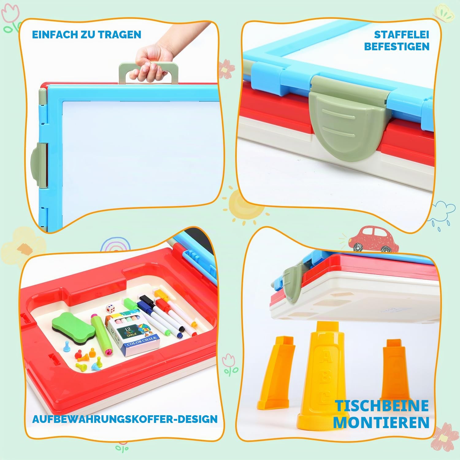 Doppelseitige Staffelei für Kinder - Tafel und Whiteboard mit Zubehör für Kleinkinder