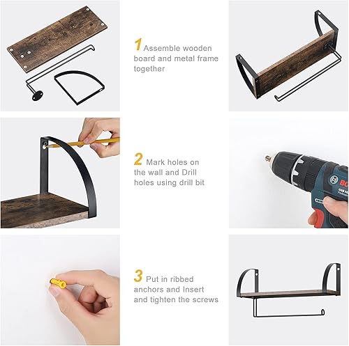 Miniatura 4 de BTY Soporte para toallas de papel con estante, soporte vintage de granja montado en la pared para toallas de papel debajo del gabinete, estante de