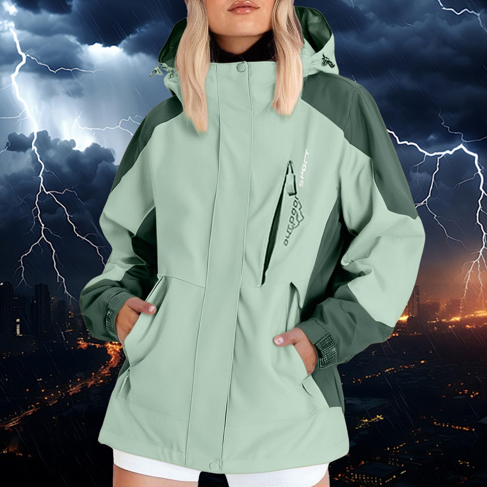 Giacca mezza stagione da donna di grandi dimensioni, con cappuccio, giacca antivento da donna, impermeabile, cappotto con tasca Giacche casual Trench Coat Chic Cappotti sportivi Trench Coat esterno