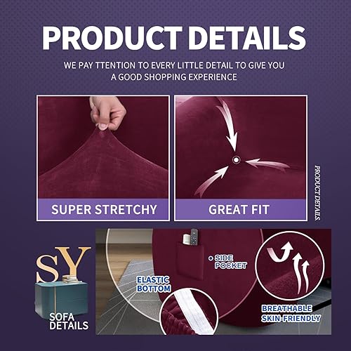 Miniatura 4 de ZNSAYOTX Funda de terciopelo elástica para sillón reclinable de 4 piezas, funda suave y gruesa para silla reclinable con bolsillo, parte inferior