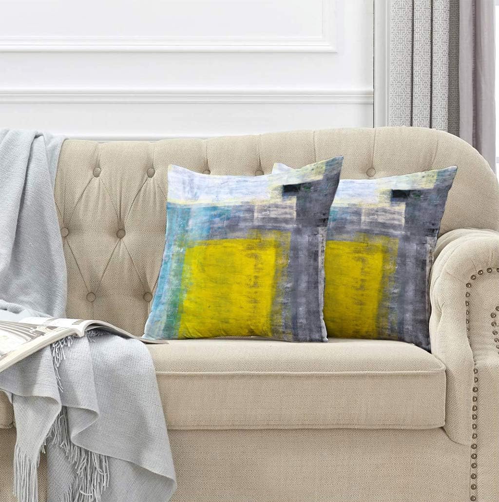 Buy Alricc Set Of 2 Teal Grey And Yellow Art Modern Contemporary Office Wall Decorative Throw Pillows Cushion Cover For Bedroom Sofa Living Room 18 X 18 Inch Online In Indonesia B07m8qwh67