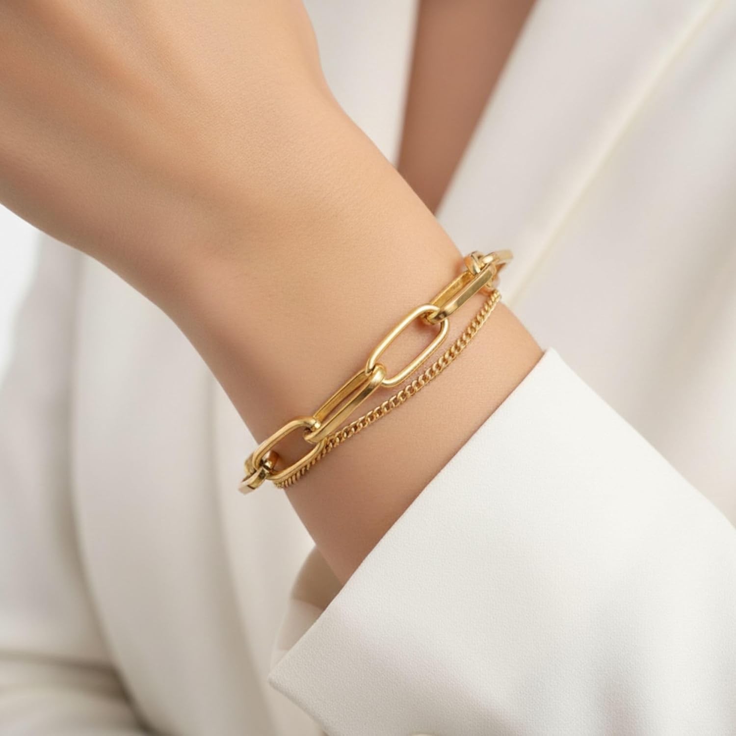 Solza Gold Chain Bracelet for Women – Adjustable Stainless Steel Heart Link Bracelet, Gold-Tone Non-Tarnish Fashion Jewelry - Image 3