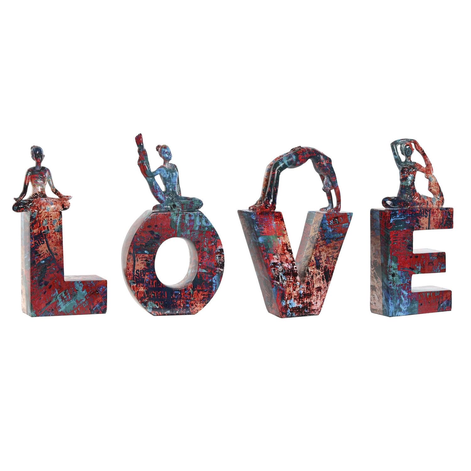 Figura Set 4 Resina Love Yoga Multicolor 12.5 x 5 x 22 cm