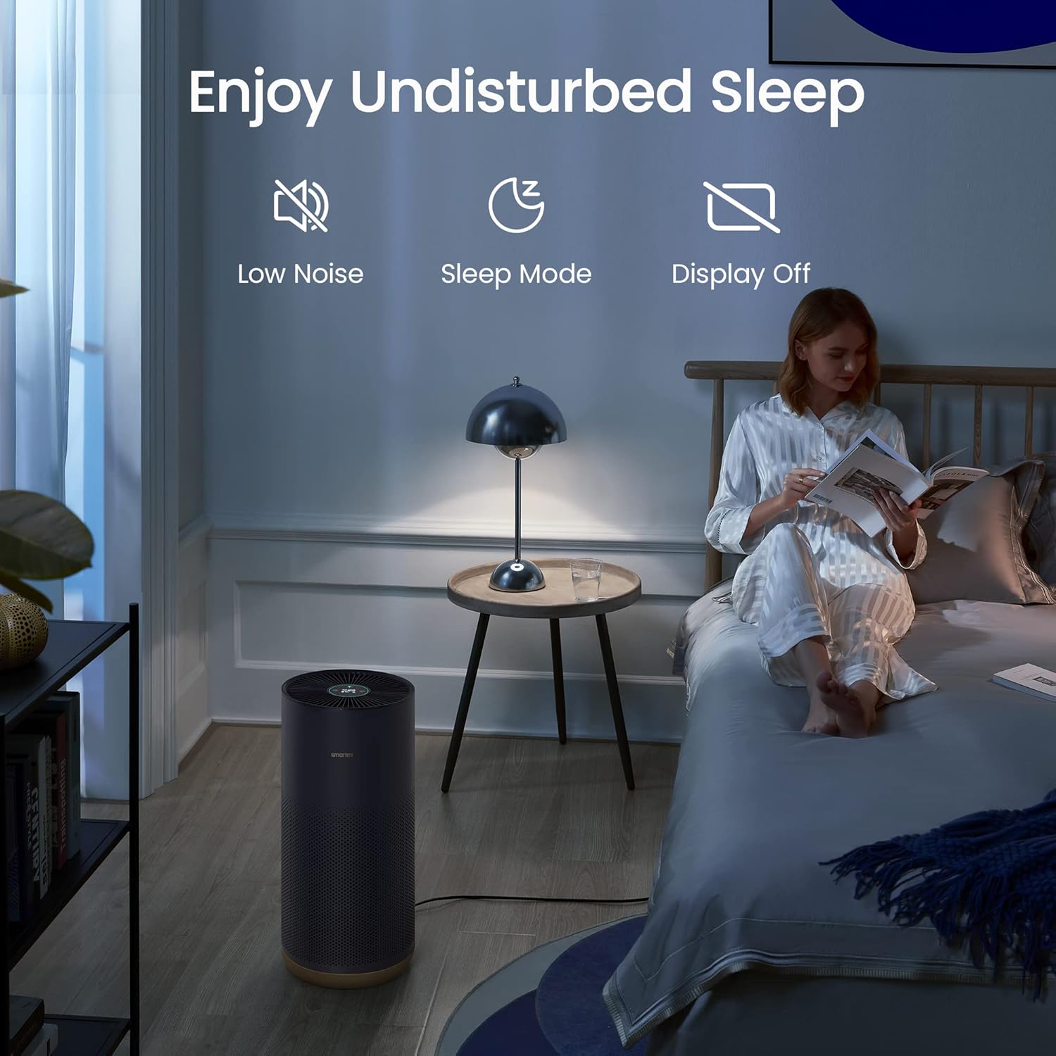 Smartmi Air Purifier 2 in sleep mode in a bedroom