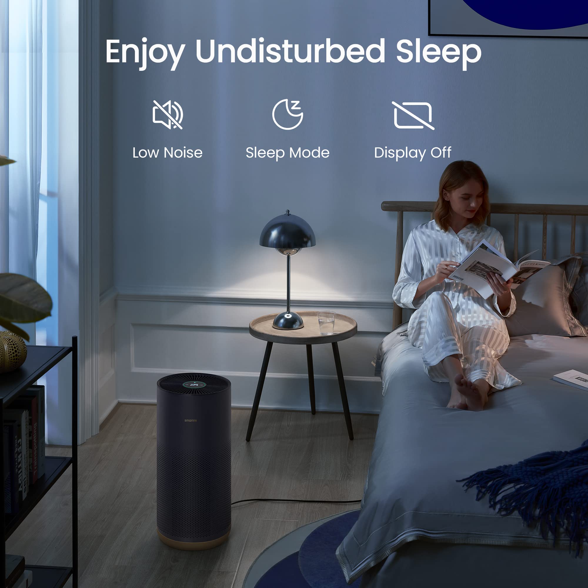 Smartmi Purificador de aire 2 para habitaciones grandes del hogar, purificador de aire para alergias, filtro HEPA H13 True para polen, polvo, humo y moho, desinfección con luz UV con control