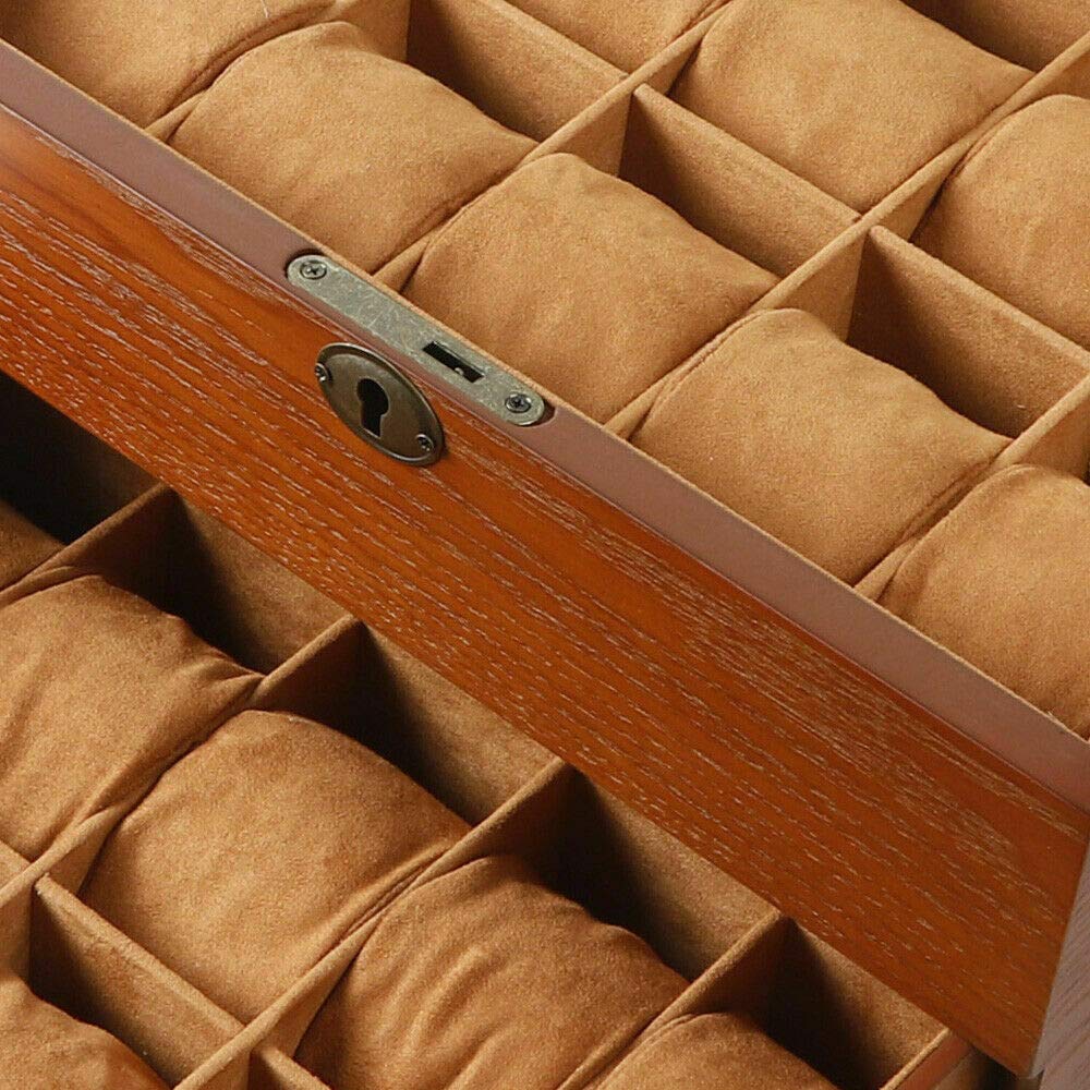 20 Slots 2-lagige Uhren Holz Uhrenbox Schmuckschrank Schmuckkoffer Glasdeckel mit Schublade und Schloss Schaufenster Safehappy