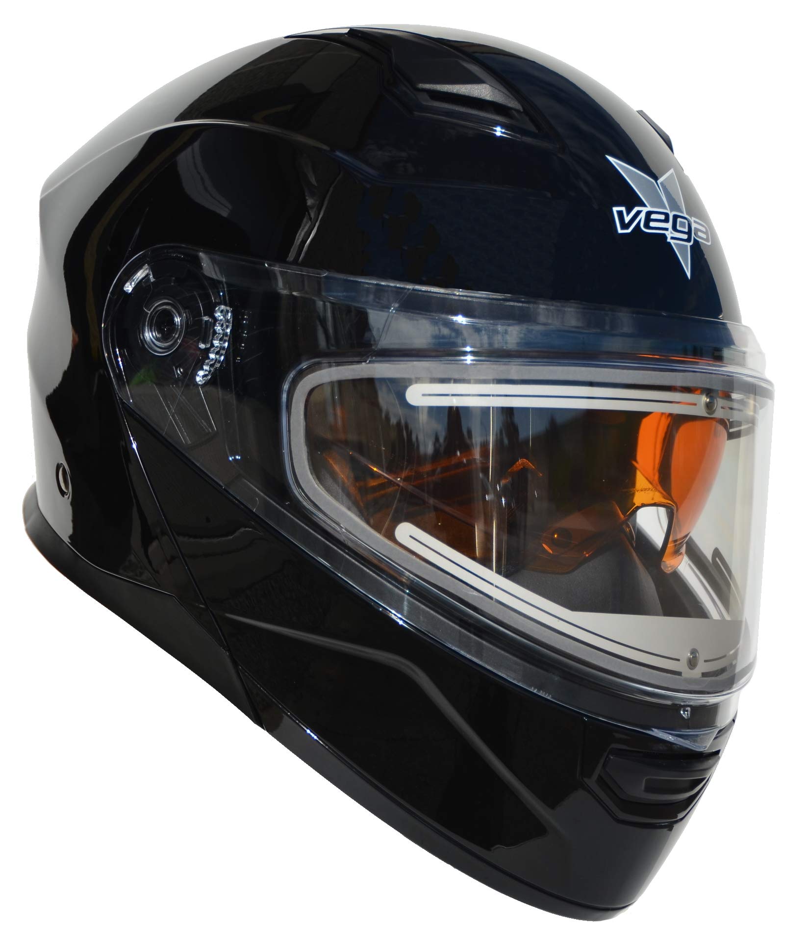 Vega Helmets Caldera Unisex-Adult Modular 30% Larger Shield and Sunshield (Gloss Black, XS)