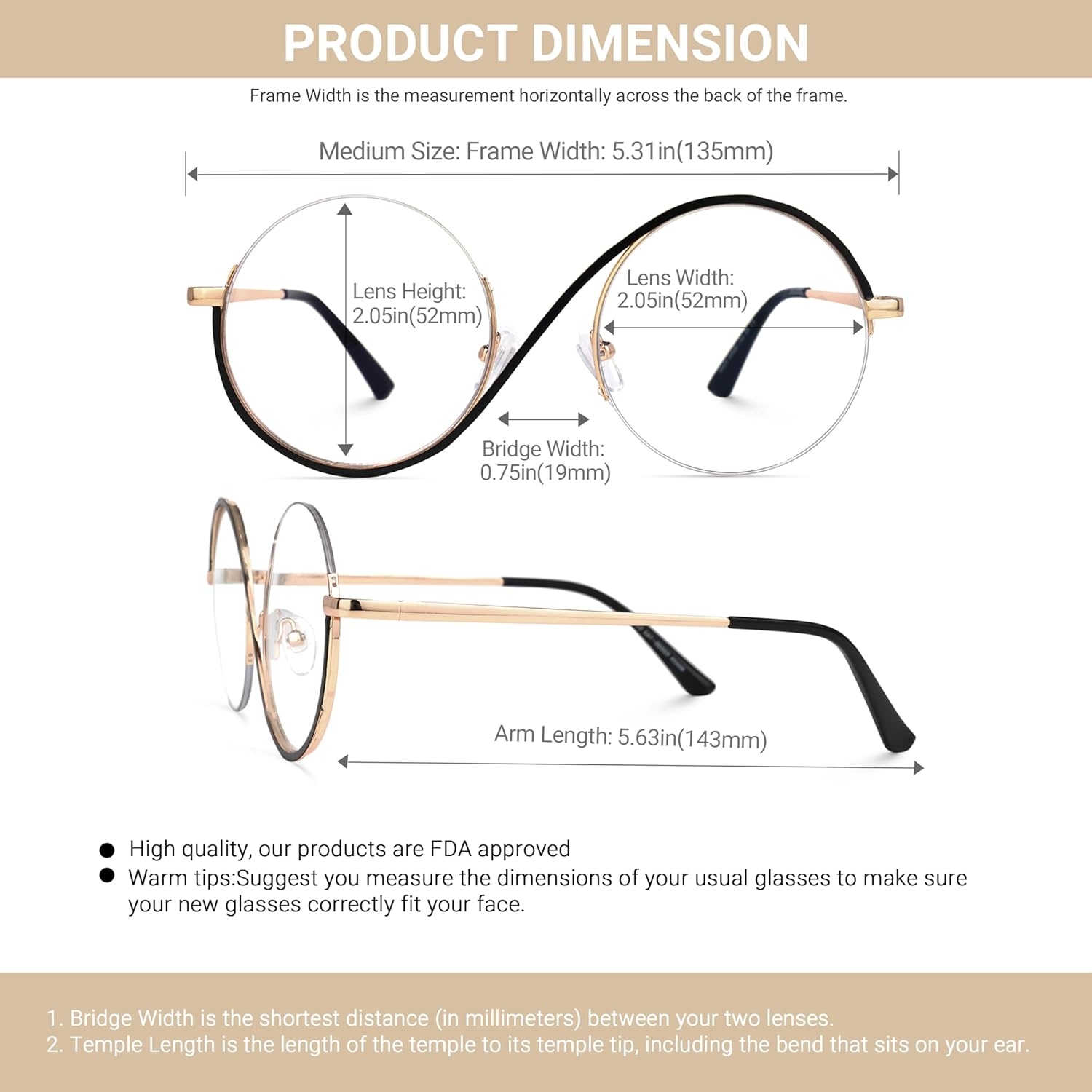 VOOGLAM Glasses for Women Round Clear Lens Frame Manley