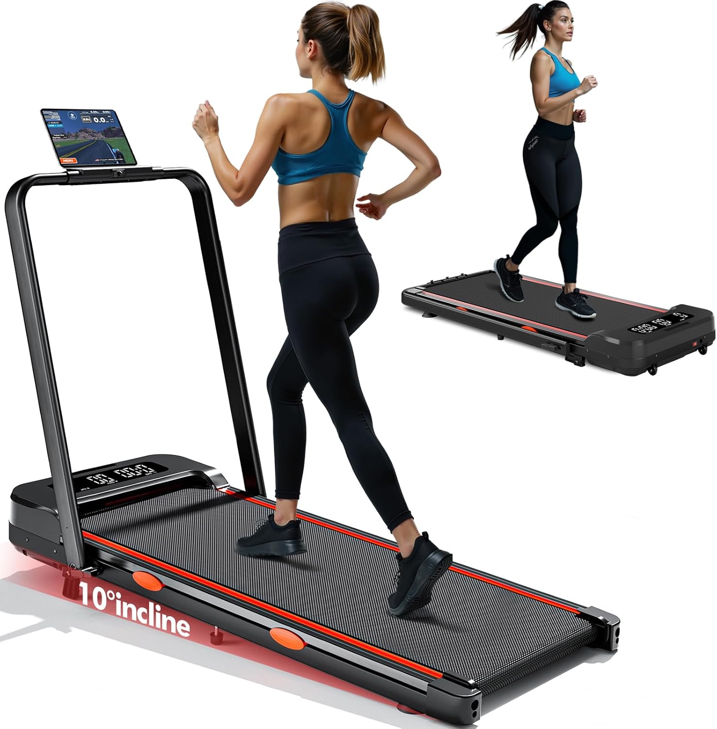Walking Pad Treadmill with Incline, Advzon Portable Under Desk Treadmill for Home, 2 in 1 Walking Running Machine with 300+ lbs Capacity and LED Display