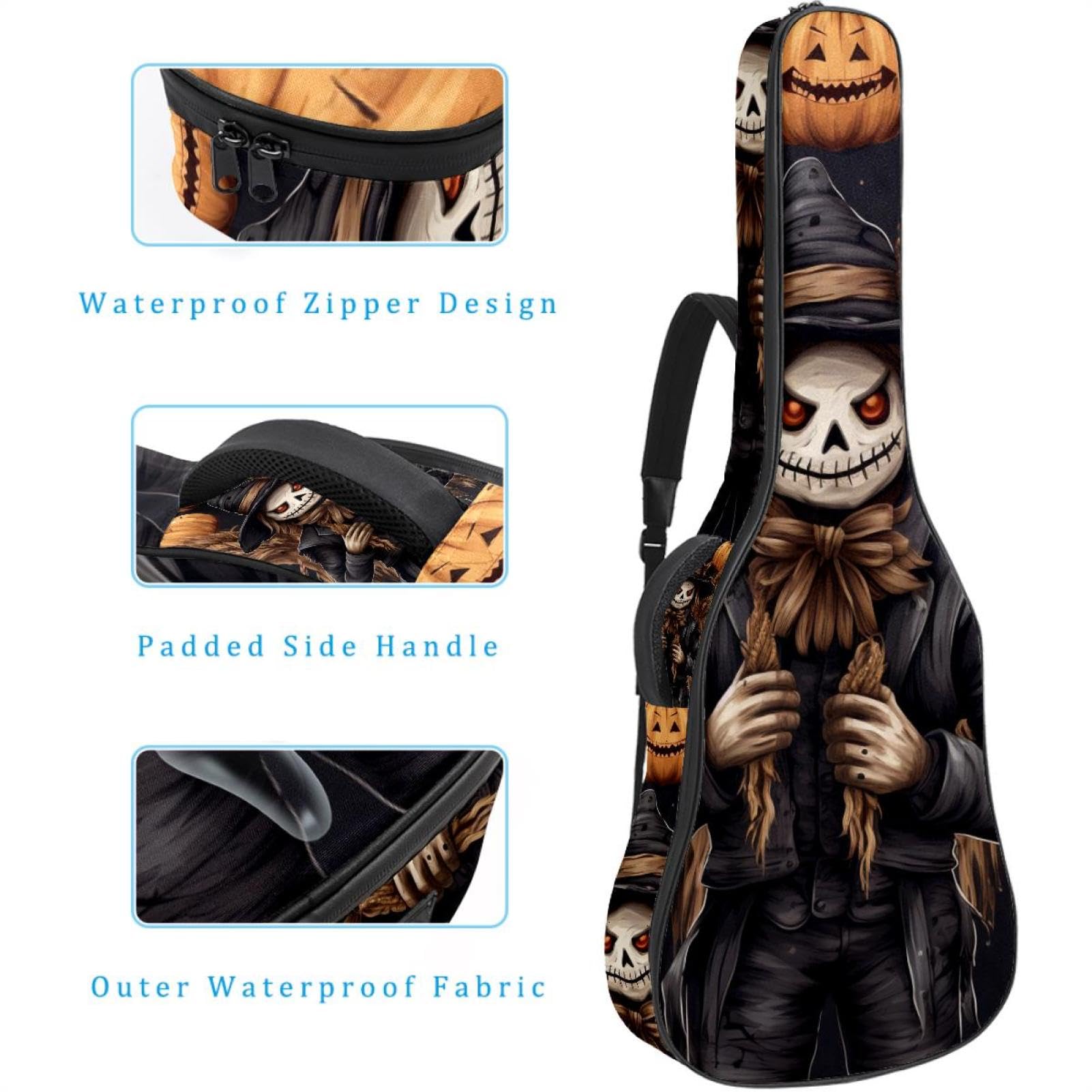 Halloween Pumpkin Scarecrow 23 41 106.7 cm Akustikgitarrentasche mit verstellbarem Schultergurt Gitarrentasche mit Rückenaufhänger, geeignet für E-Gitarren, Bassgitarren, klassische Gitarren, Ukulele,