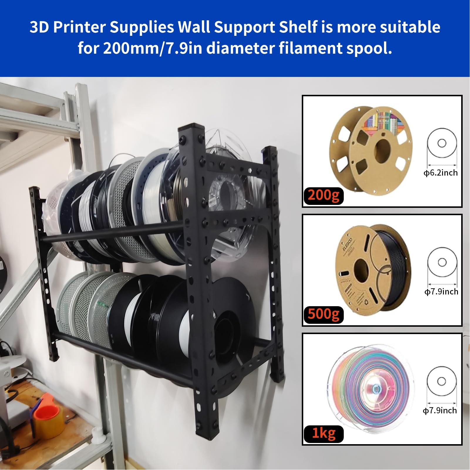 Acouto Drukarka 3D Stojak do Przechowywania Włókien Półka na Materiały Eksploatacyjne do Montażu na ścianie na szpulę o średnicy 200 Mm Przeznaczona do Drukowania w Stojaku do Przechowywania