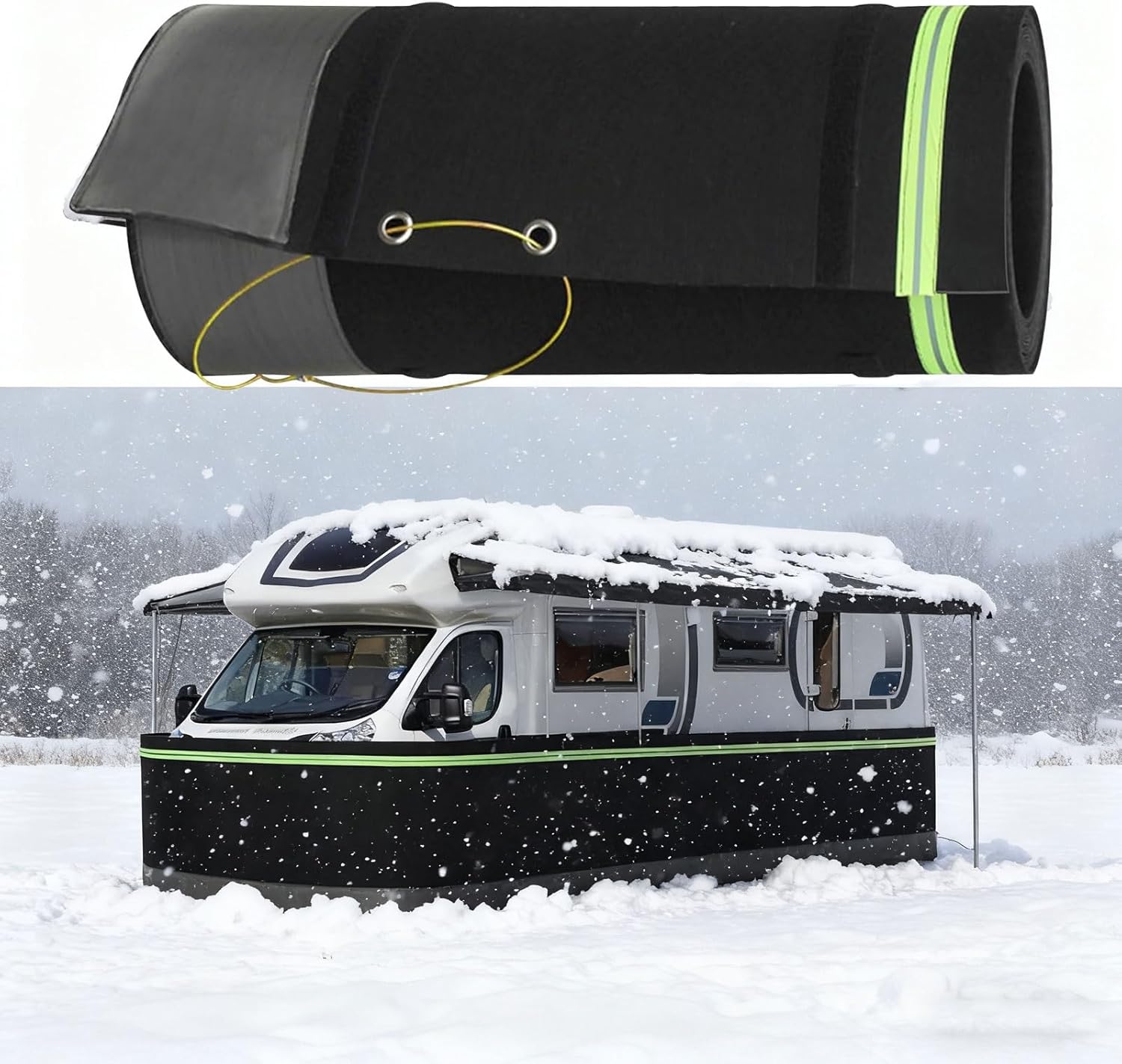 RV Skirting - 32" High Wind & Snow Proof Insulated RV Covers with Lock, Iron Mesh Bottom, All-Season Travel Trailer Skirt, 72ft Length for Convenient Storage