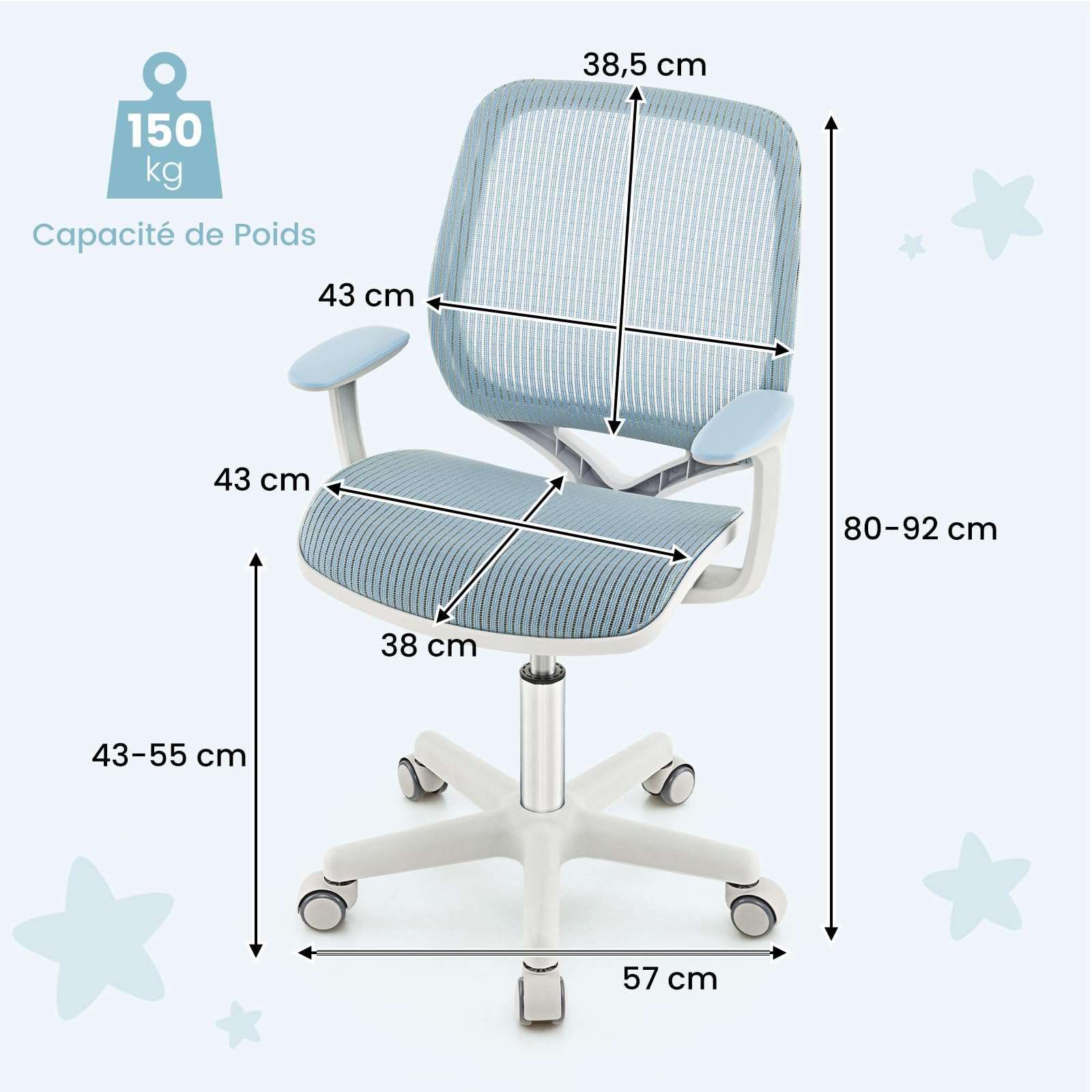 DREAMADE Chaise de Bureau Enfants en Maille,Fauteuil Pivotante Ergonomique Enfant avec Hauteur Réglable&Dossier&Accoudoirs,Siège à roulettes Fille Garcon 3-10 Ans,Charge 150kg (Vert