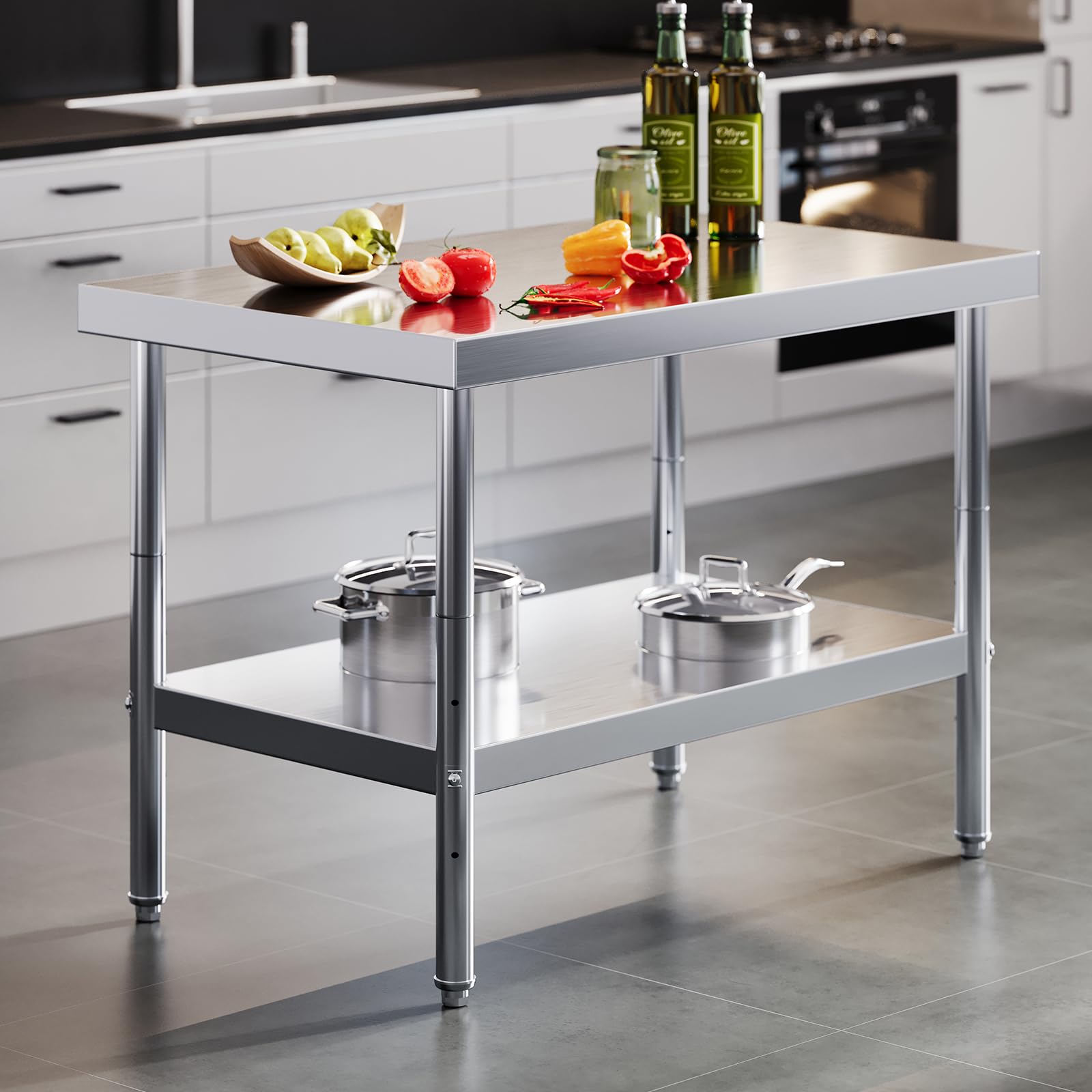 Albott 30x48in Stainless Steel Table, Kitchen Prep Table with Adjustable Undershelf, NSF Certified Metal Surface for Home Kitchen, Restaurant, Hotel, and Garage