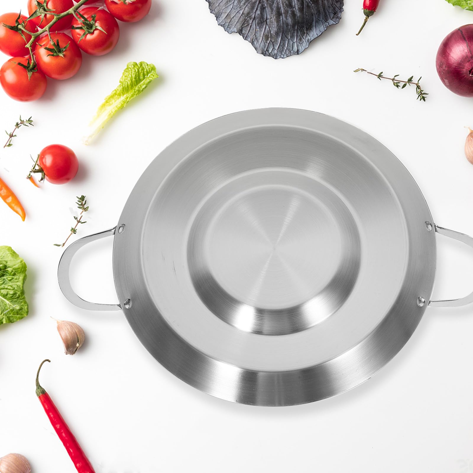 Edelstahl Pfanne Flach und Konkav Induktionsgeeignet Geeignet zum Braten und Grillen für Outdoor und Home Kitchen Silberfarbene Kartoffelfritteuse