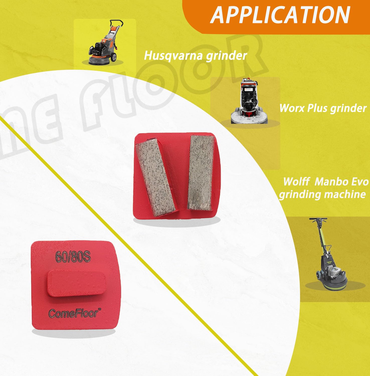 Redi-Lock - Disco de preparación de suelo de hormigón, zapatas de molienda de metal de diamante, segs de doble barra compatibles con amoladora Husqvarna, grano 60/80, unión suave, 3 unidades