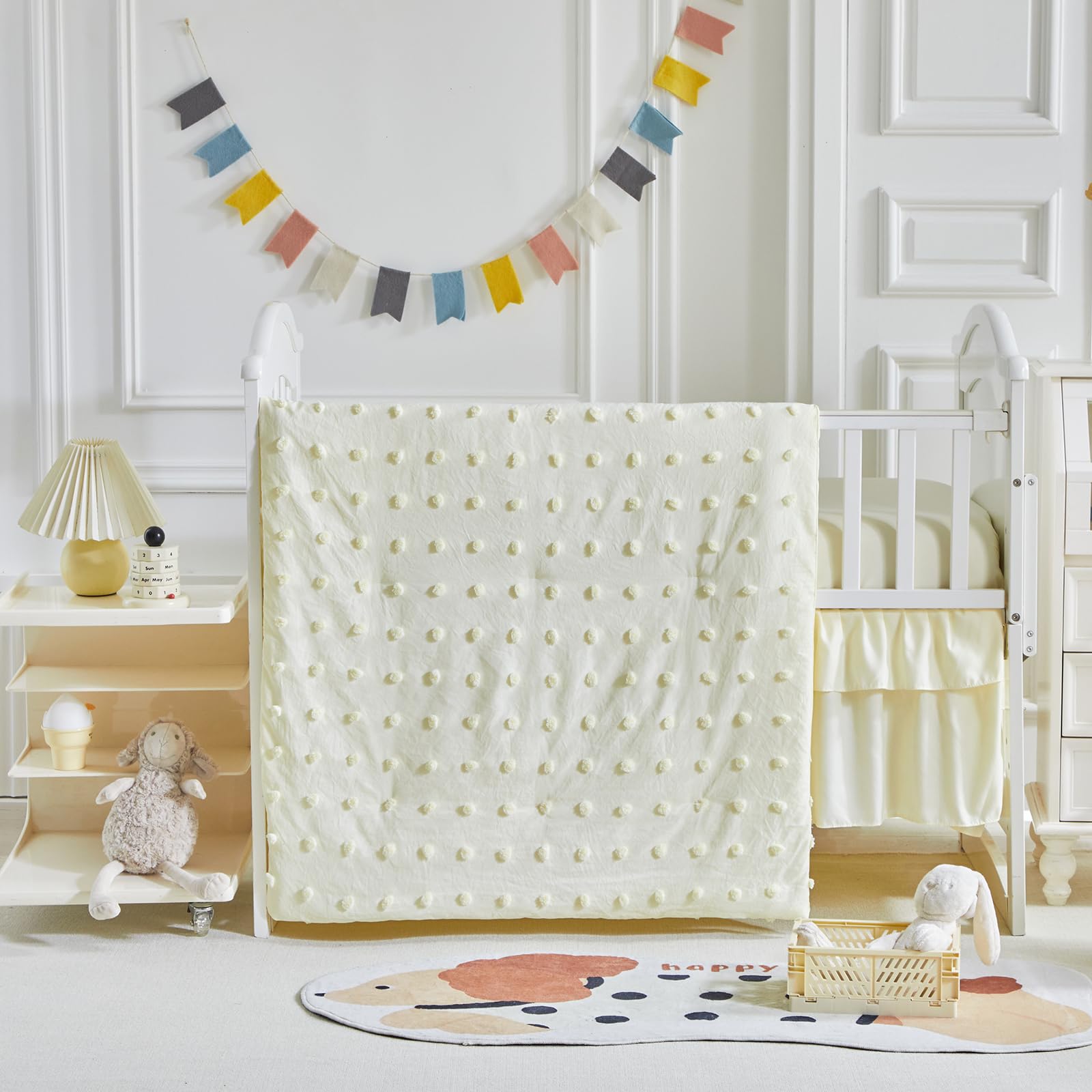 Juego de ropa de cama para cuna, 3 piezas, edredón acolchado con volantes y sábana bajera ajustable y falda de cama con volantes, bonita ropa de cama para bebé desgastada solo se adapta a minicunas
