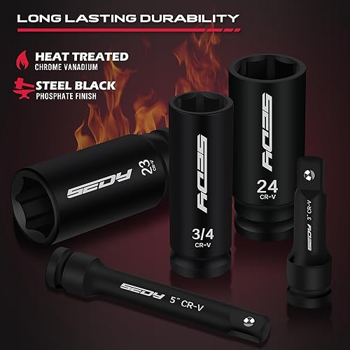 Miniatura 5 de Juego de 29 llaves de vaso de impacto SAE y métricas de 12" con barras de extensión - Material CR-V
