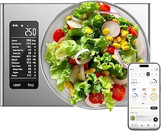 Ultrean Intelligente Küchenwaage mit Nährwertrechner & Kaloriendatenanalyse, 20 Nährstoffe, 10KG/0,01g Digitale Lebensmittelwaage für Diät, Fitness, Kochen und Backen, Edelstahl (Extra Large)