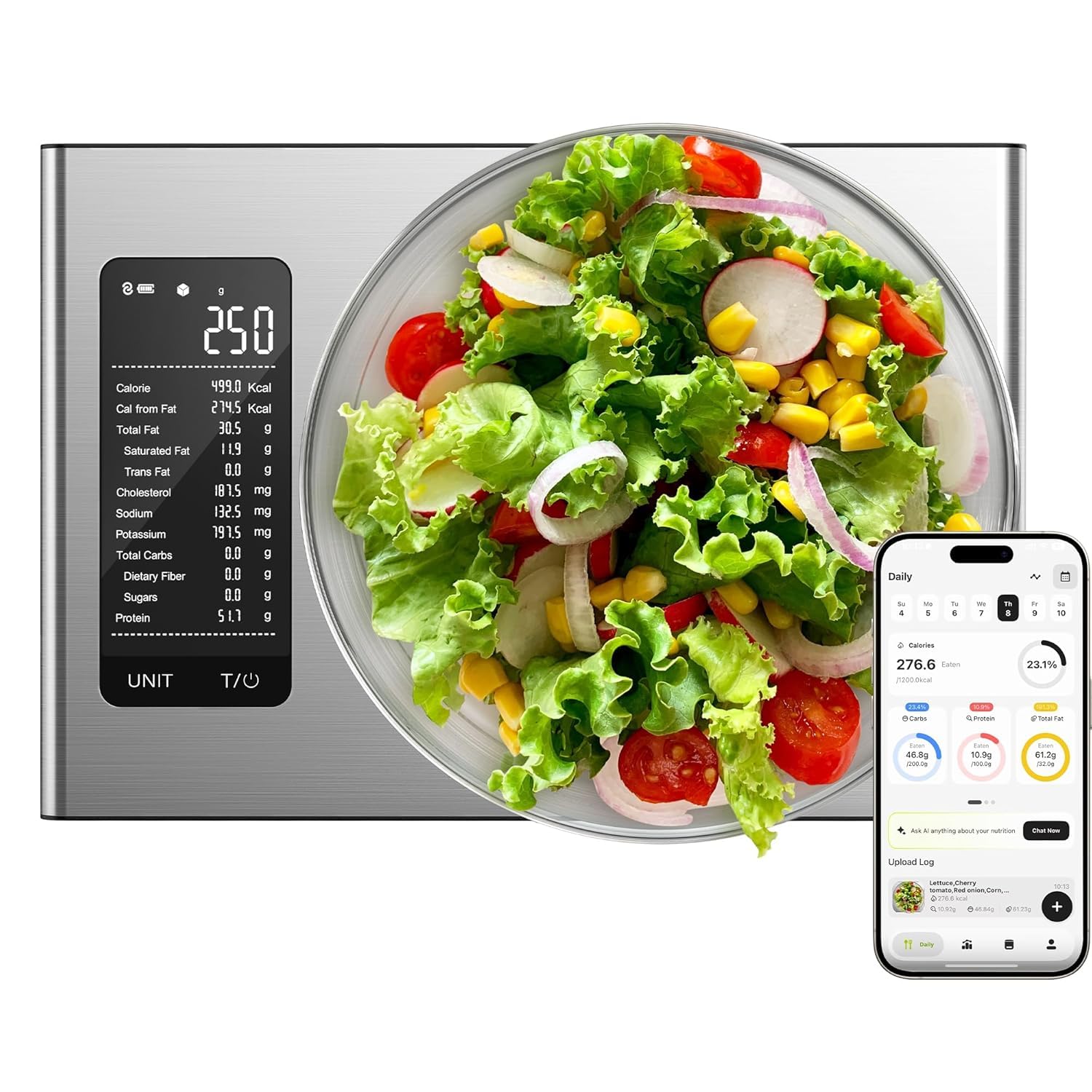 Ultrean Balanza Inteligente de cocina de precisión de 1 g/0,1 oz, báscula digital de cocina con pantalla LED HD, acero inoxidable, para cocinar y hornear