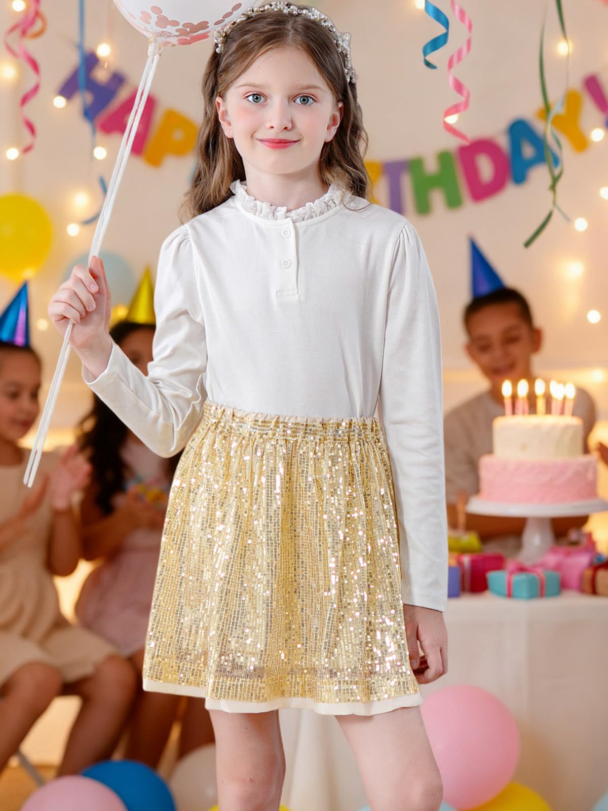 Pailletten Rock Mädchen Glitzer Rock Kinder A-Linie Glitzerrock Disco Outfit für Festlich Party 5–14 Jahres