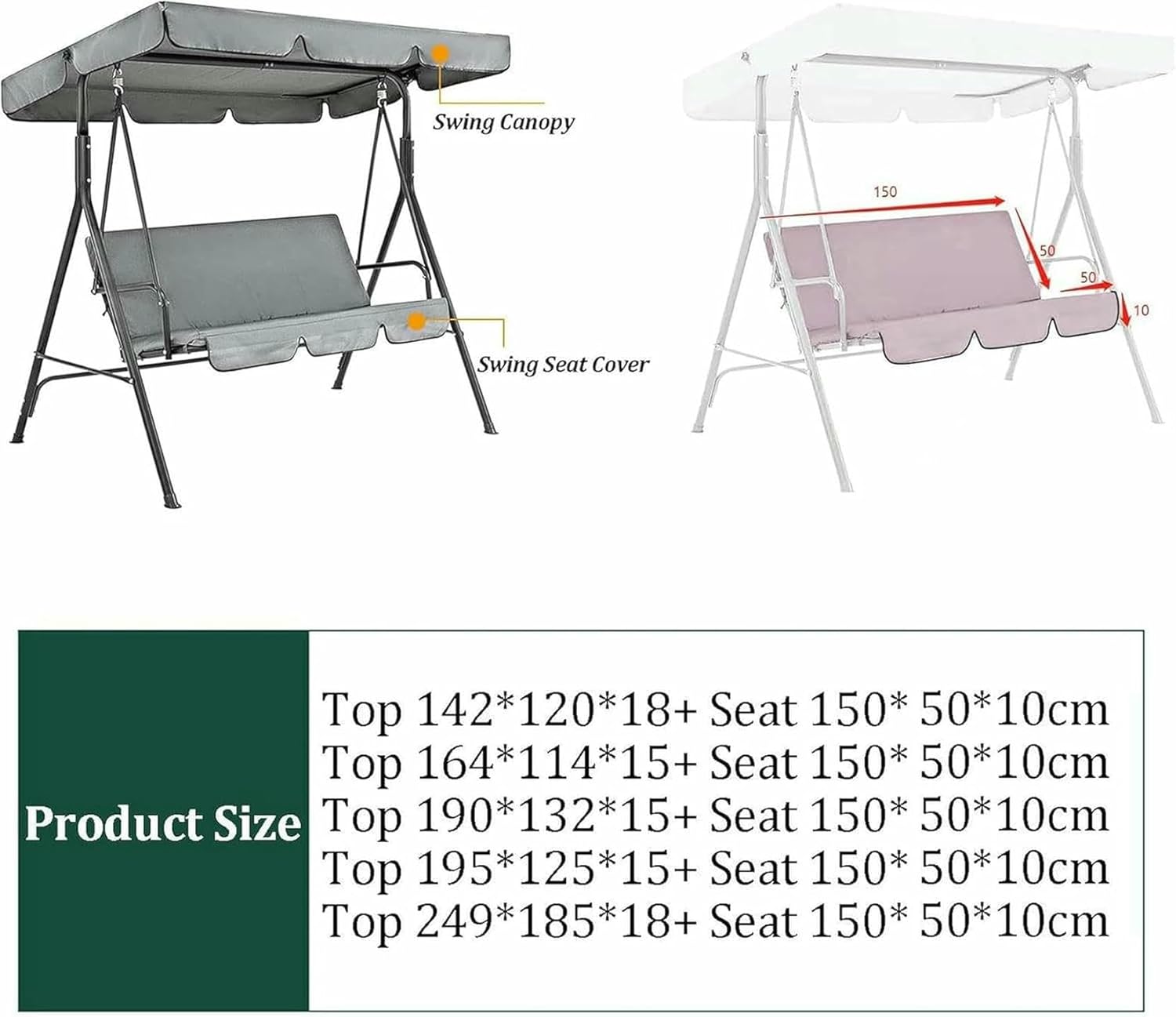 Patio Swing Canopy Top Cover Set,Waterproof Oxford Cloth Swing Canopy Top Cover and Swing Seat Cover Patio for Outdoor Lawn Garden,All Weather Protection Porch Swings
