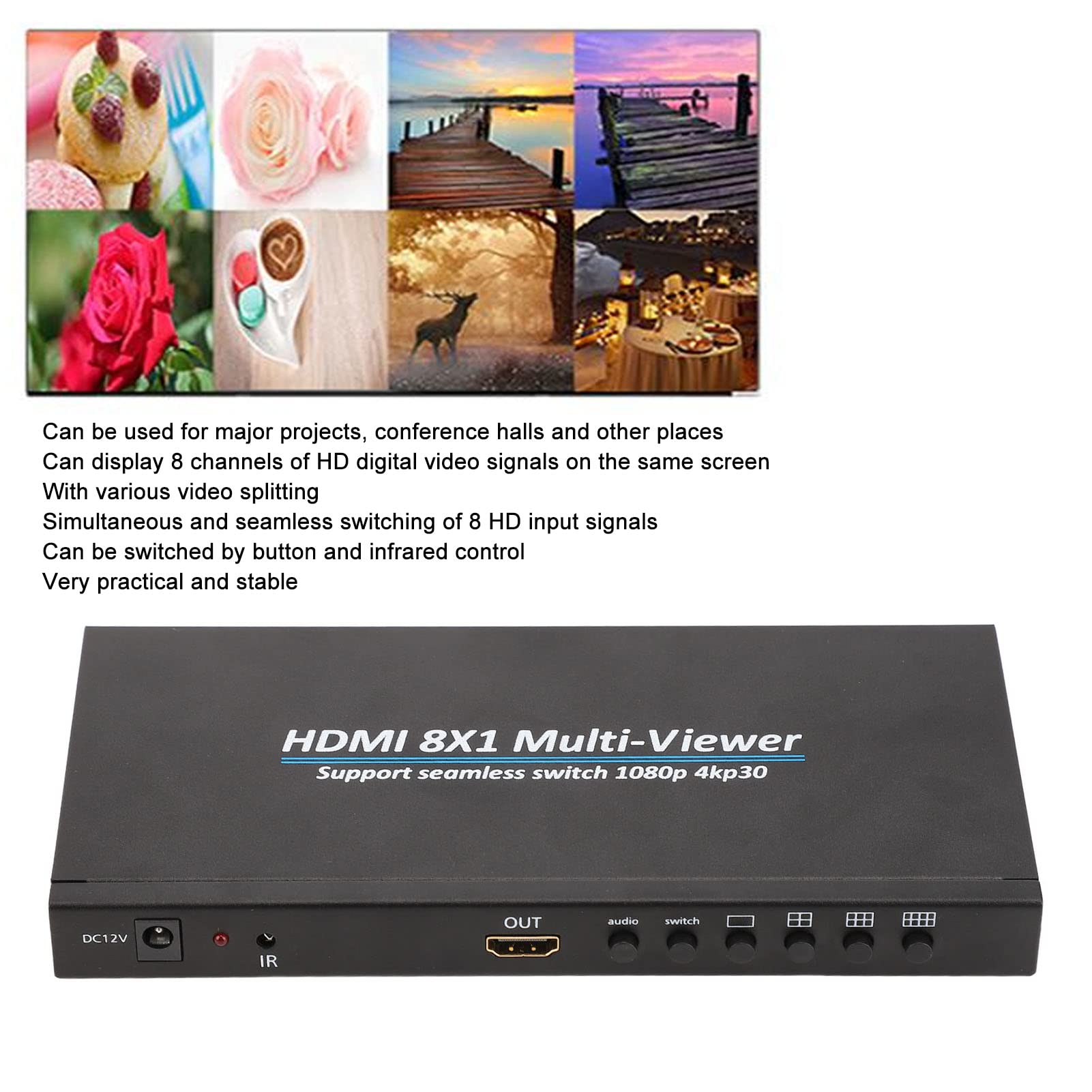 Amazon.co.jp: HDMI マルチビューアー 8x1 8チャンネル 画面分割 4K 