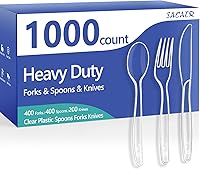 SACATR Heavy Duty 1000 Count Plastic Silverware Set: 400 Forks, 400 Spoons, 200 Knives - BPA-Free, Heat-Resistant Cutlery for Parties & Daily Use