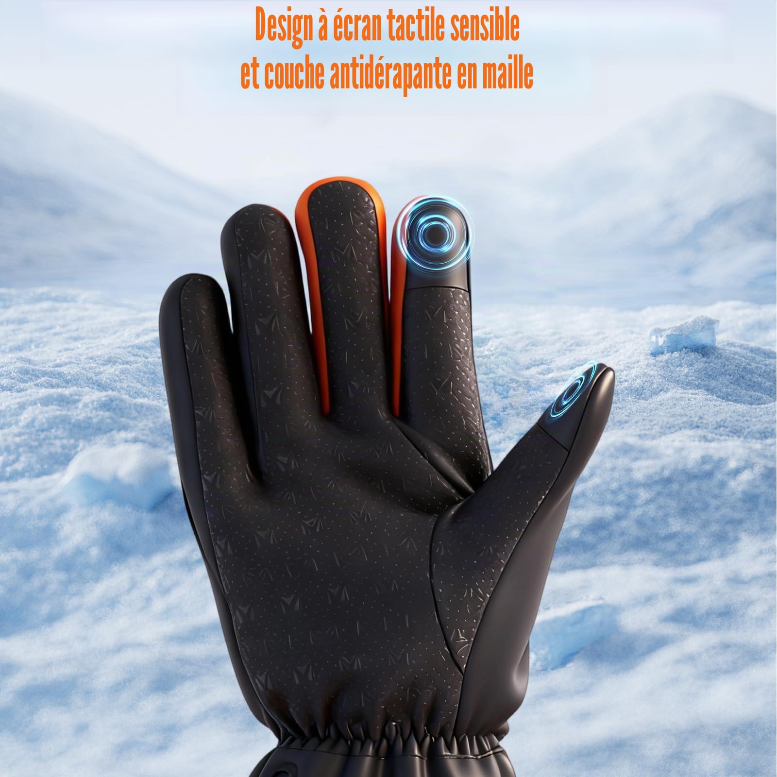 Gants Chauffants, 2×5V 6000mAh Électrique Rechargeable Gant Chauffant pour Homme Femme, Touchables à l’écran, 3 Températures Réglables, Gants Chauffants USB pour Ski, Moto, Randonnée
