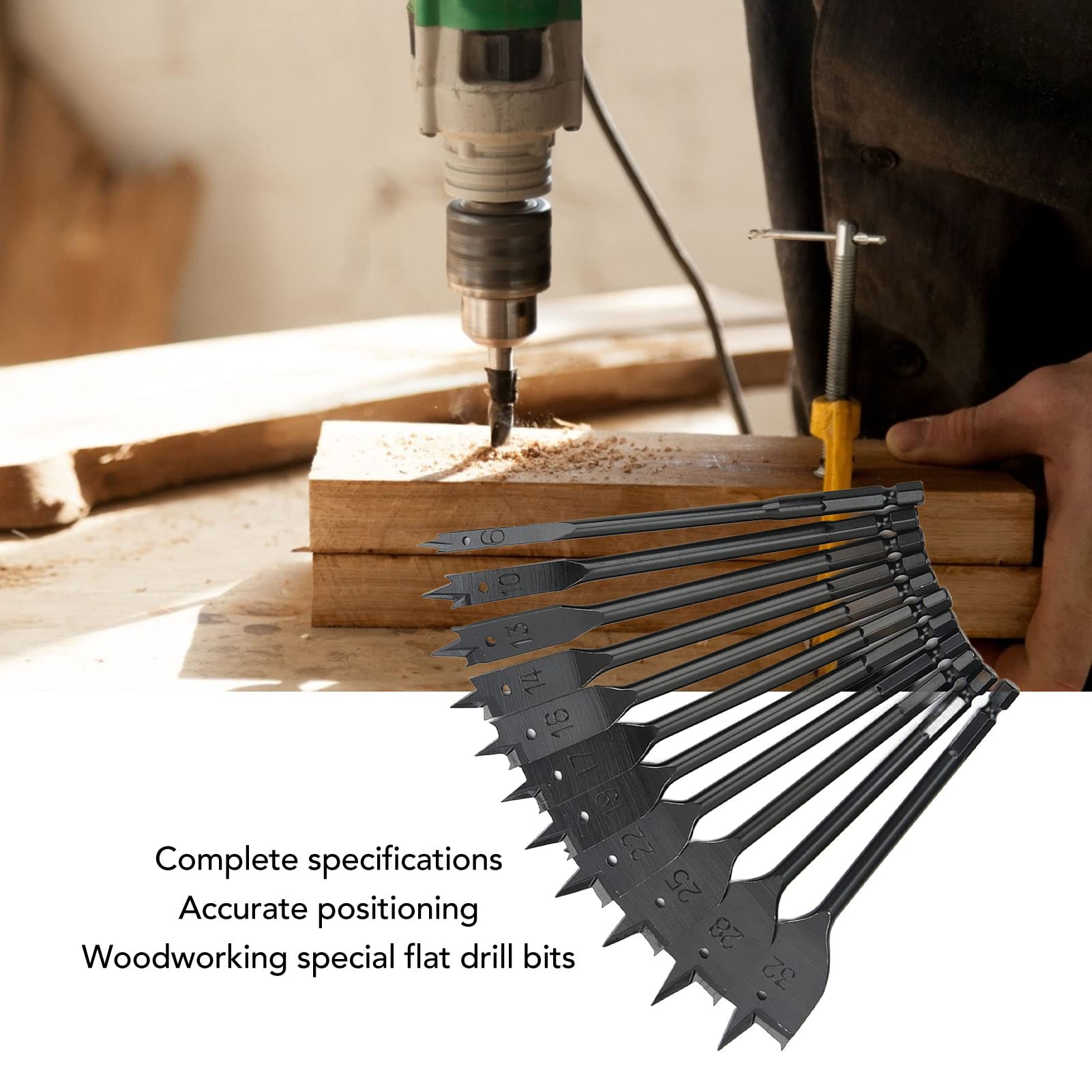 ANKROYU 11PCS Hex Shank Flat Drill Bit, Carbon Steel Spade Bit, Hard Professional Spade Bit, Spade Drill Head for Table Drills Hand Drills