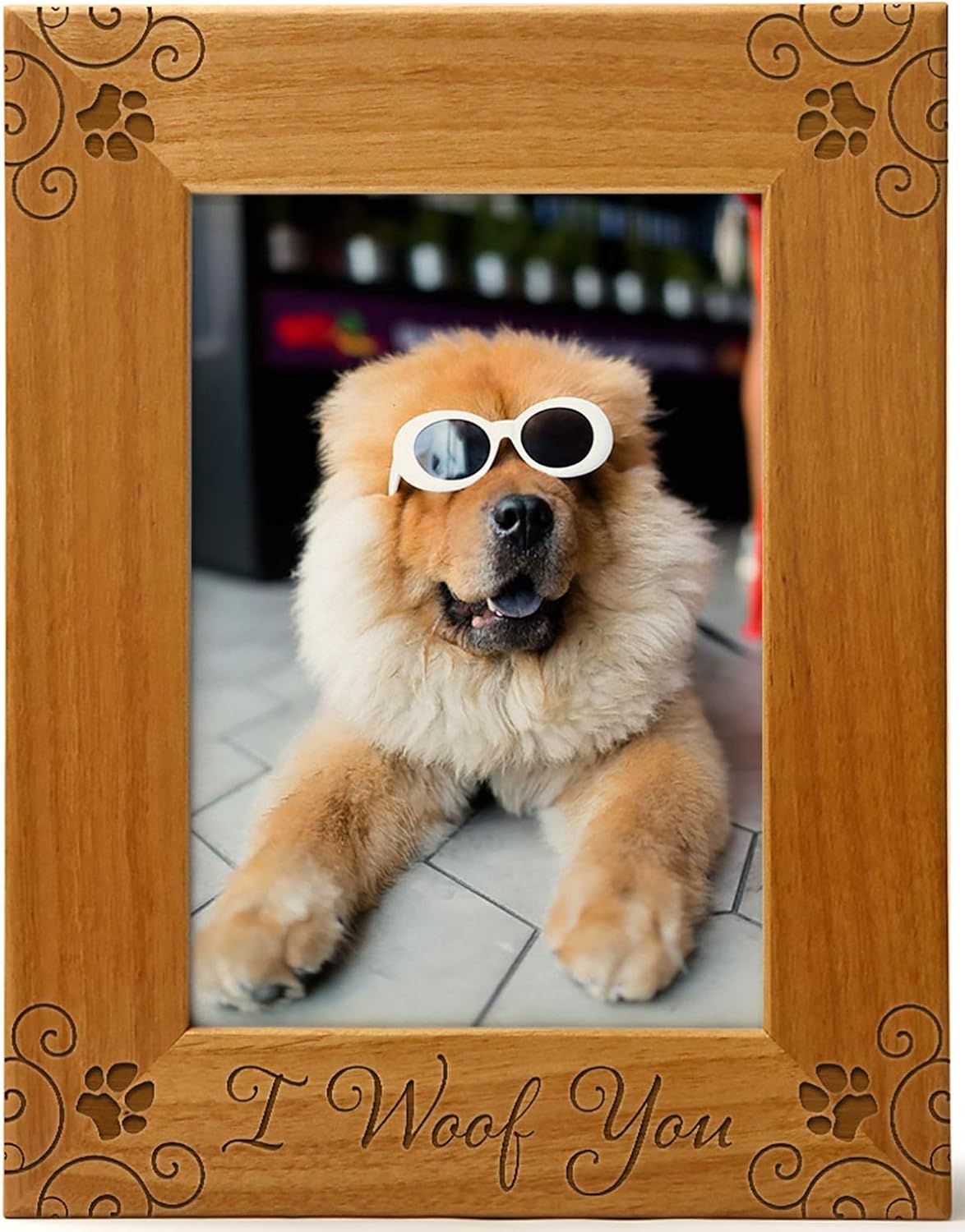 CEDAR CRATE MARKET I Woof You Pet Picture Frame Engraved Natural Wood, Fits a 5x7 Vertical Portrait, Dog Picture Frame, Dog Mom Gifts