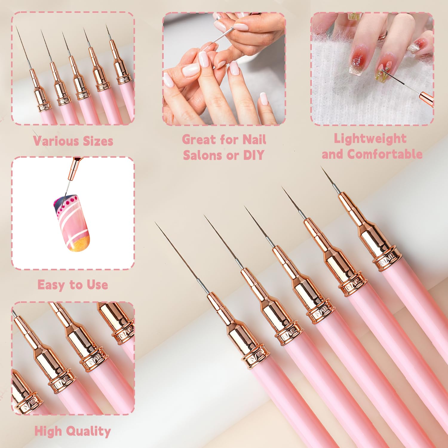 5 Pcs Thin Nail Liner Brushes, Thin Nail art Brushes, for Long Lines Details - Image 3