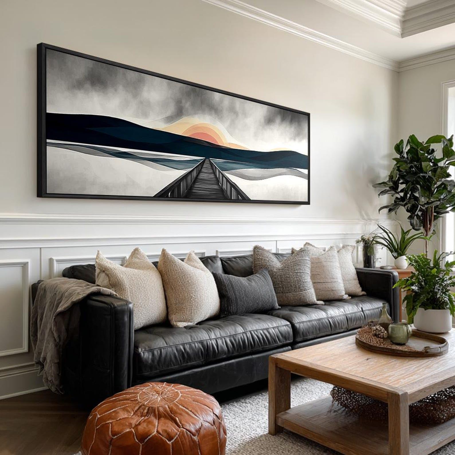 YUSUZHU Quadro astratto con tramonto ad arco, tela orizzontale lunga e stretta, stampa poster con tramonto ampio per la decorazione di casa, ufficio o corridoio (35x105 cm/senza cornice)