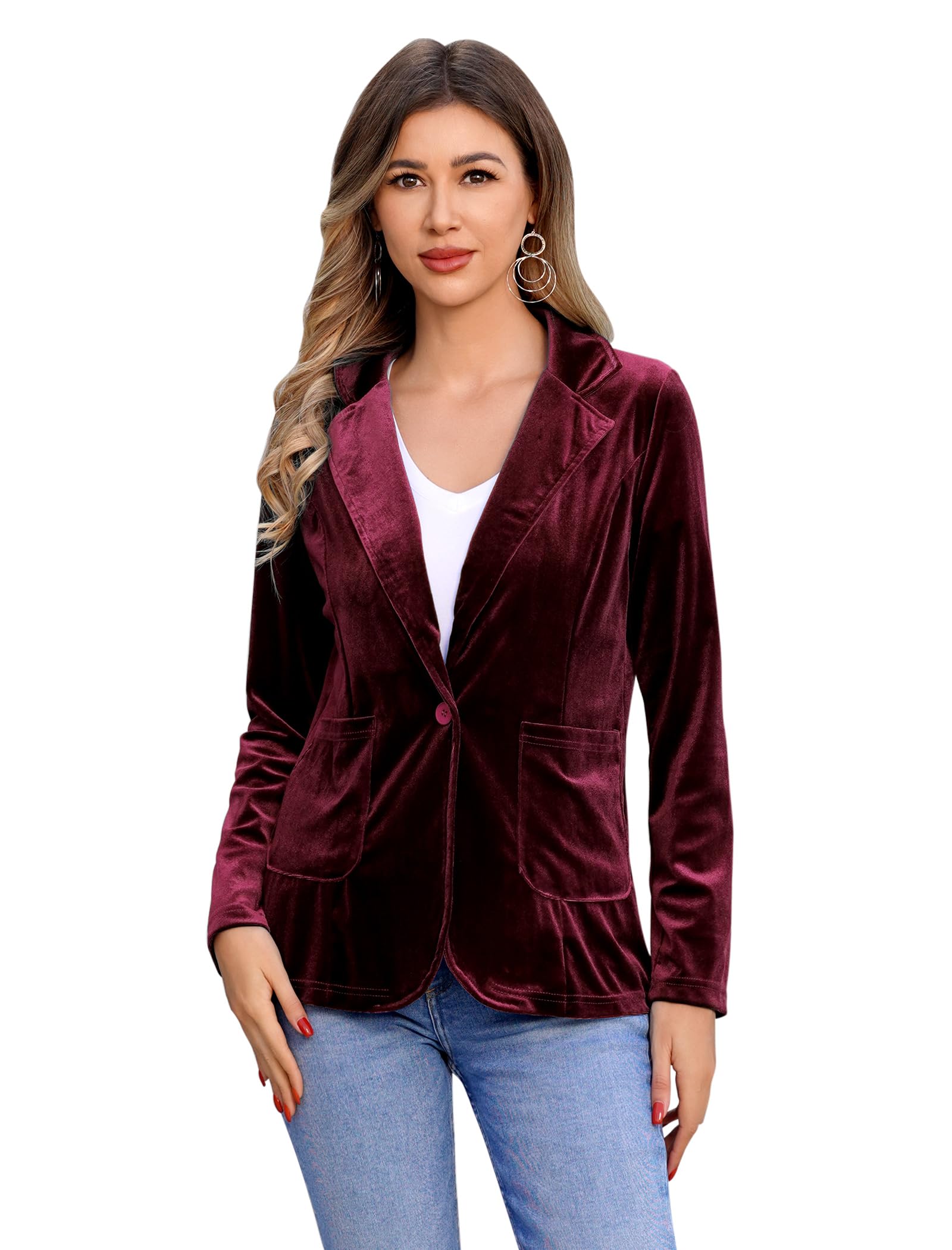 IDOPIP Womens Velvet Blazer Jacket Long Sleeve Lapel Open Front Cardigan Coat Casual Office Blazer Jacket Suits with